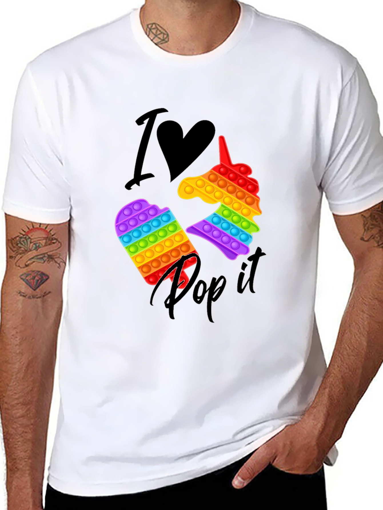 Black I Love Pop It T-Shirt, Unicorn & Square Design view 8