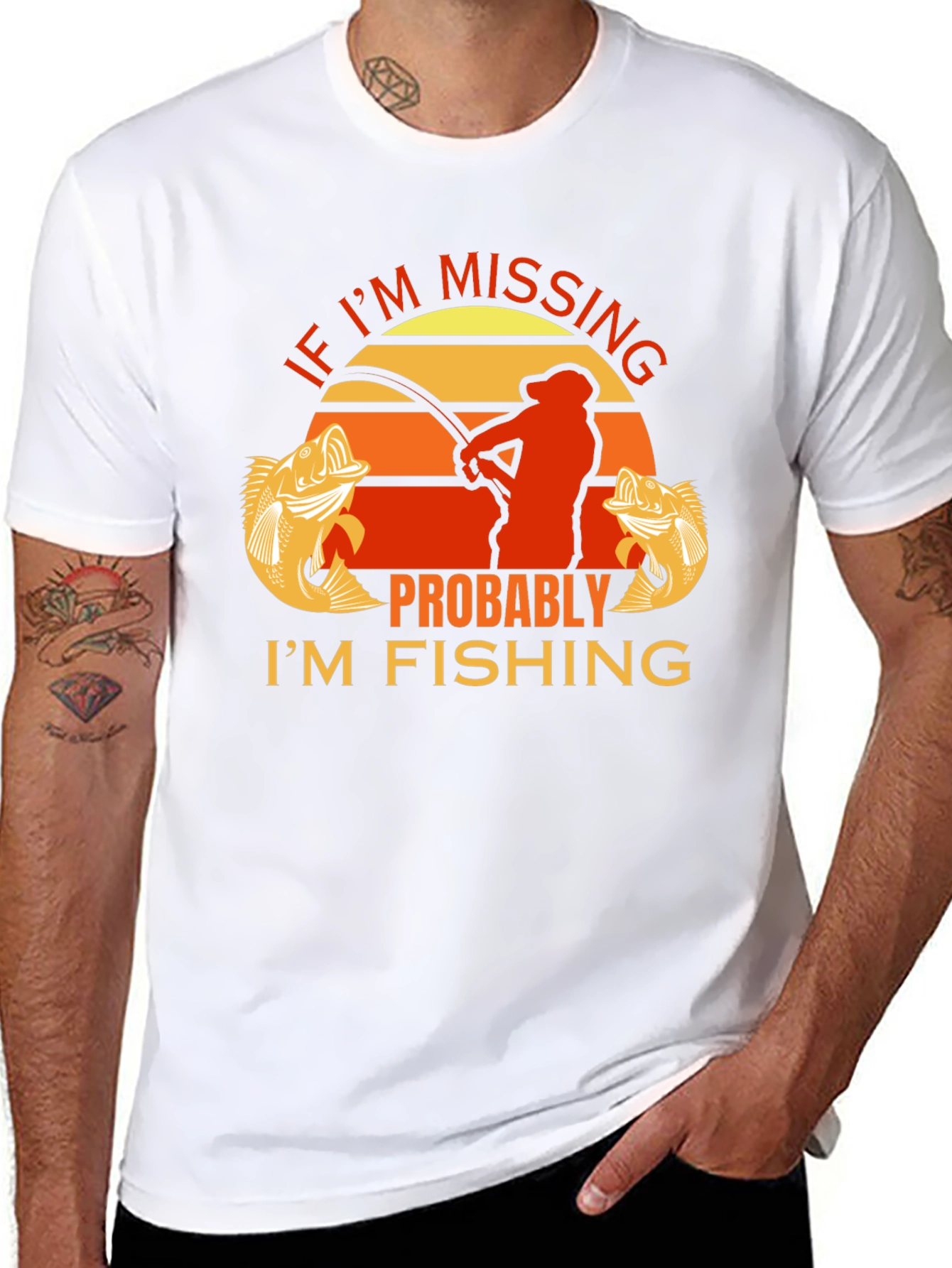 Black Funny Fishing T-Shirt - If I'm Missing, I'm Fishing view 8