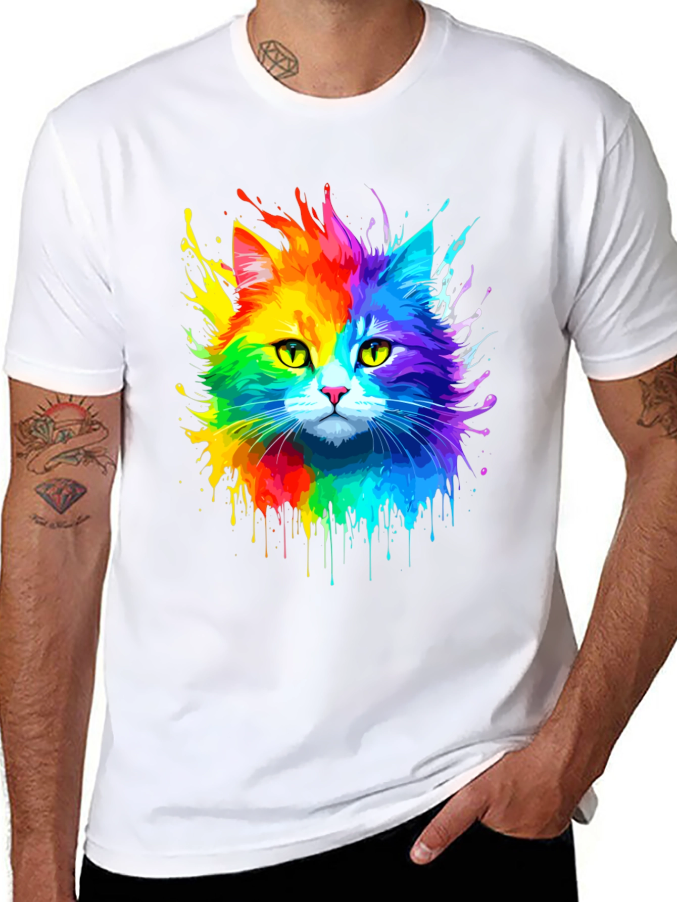 Black Rainbow Cat Graphic Tee - Vibrant Design view 8