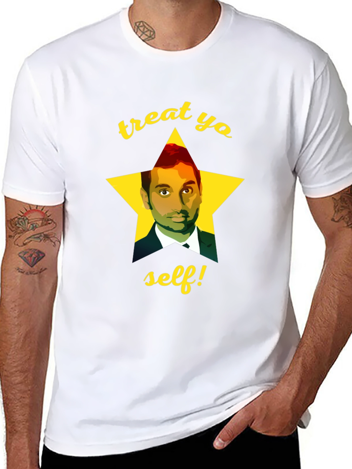 Black Treat Yo Self Aziz Ansari T-Shirt view 8