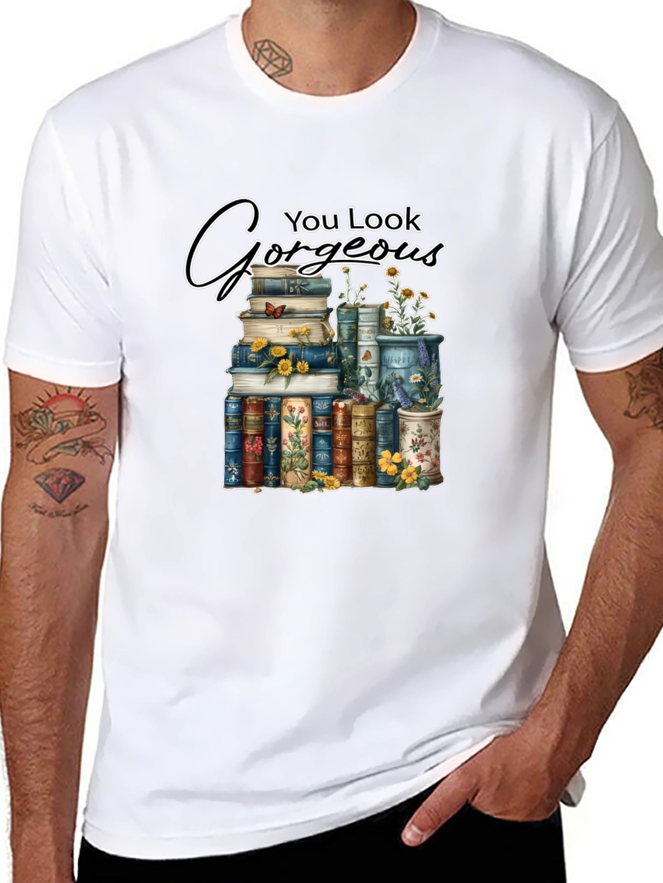 Black Gorgeous Book Stack T-Shirt view 8