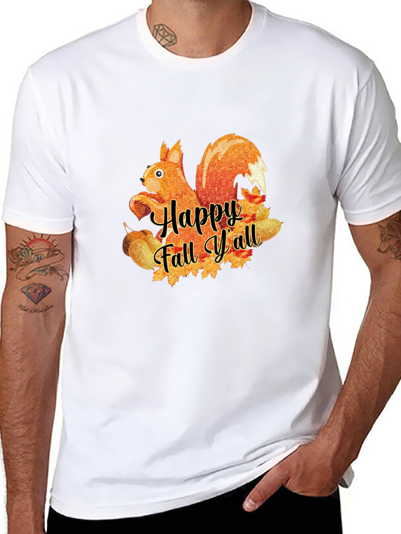 Black Happy Fall Y'all Squirrel T-Shirt view 8
