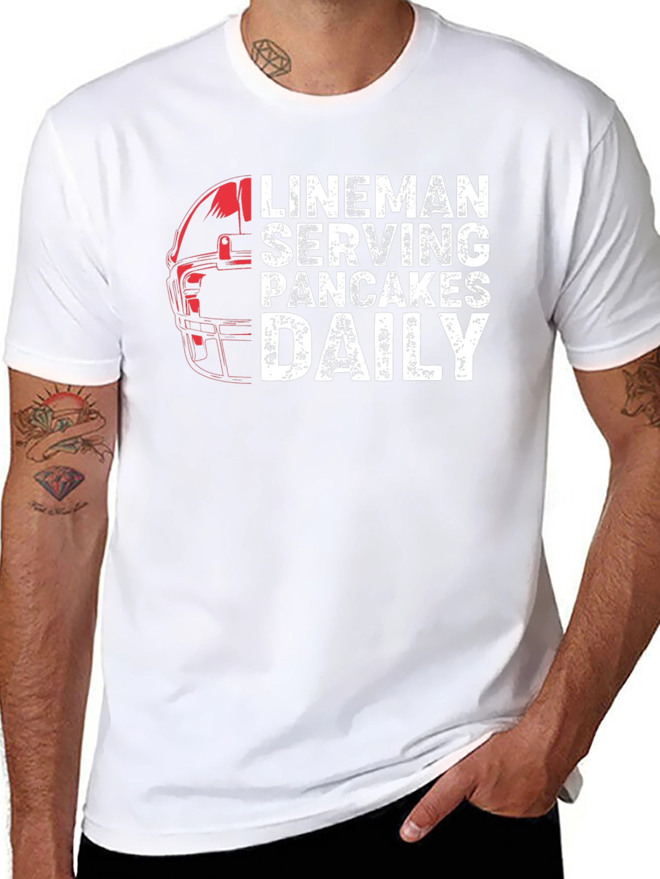 Black Lineman Serving Pancakes Daily Black T-Shirt view 8