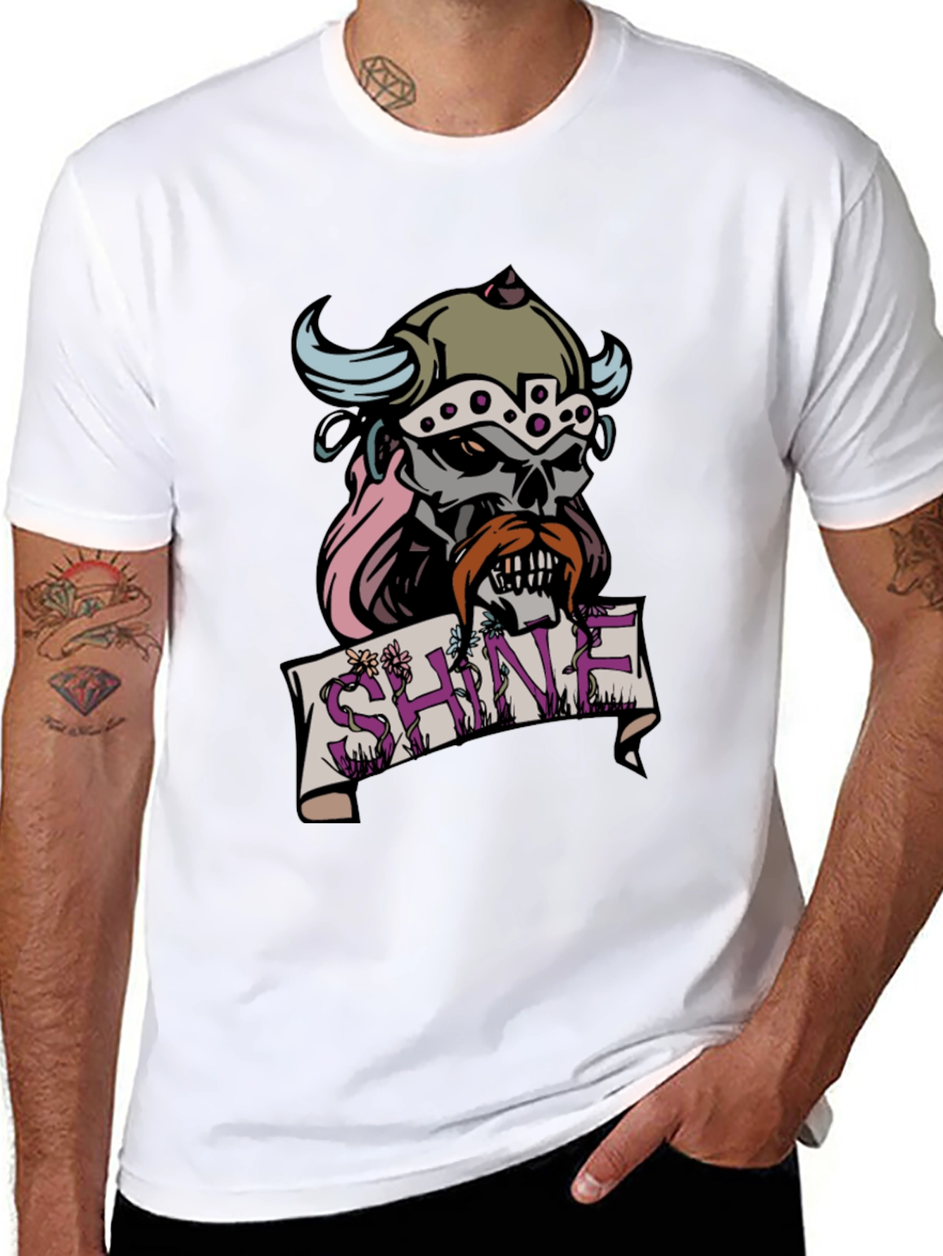 Black Viking Skull Graphic Tee - Shine view 8
