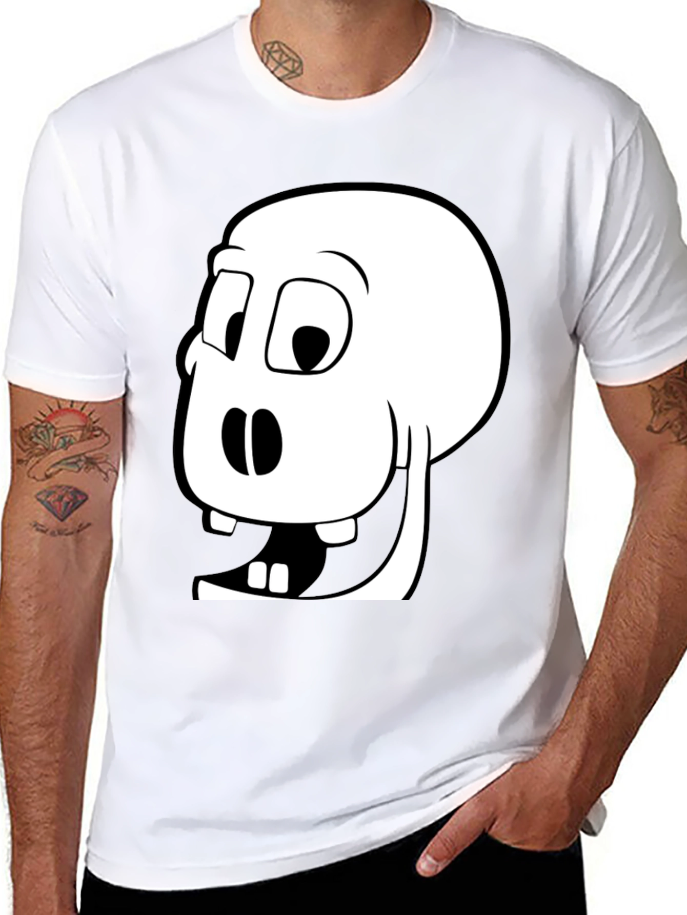 Black Funny Cartoon Skull Graphic Tee - Black Cotton Blend view 8