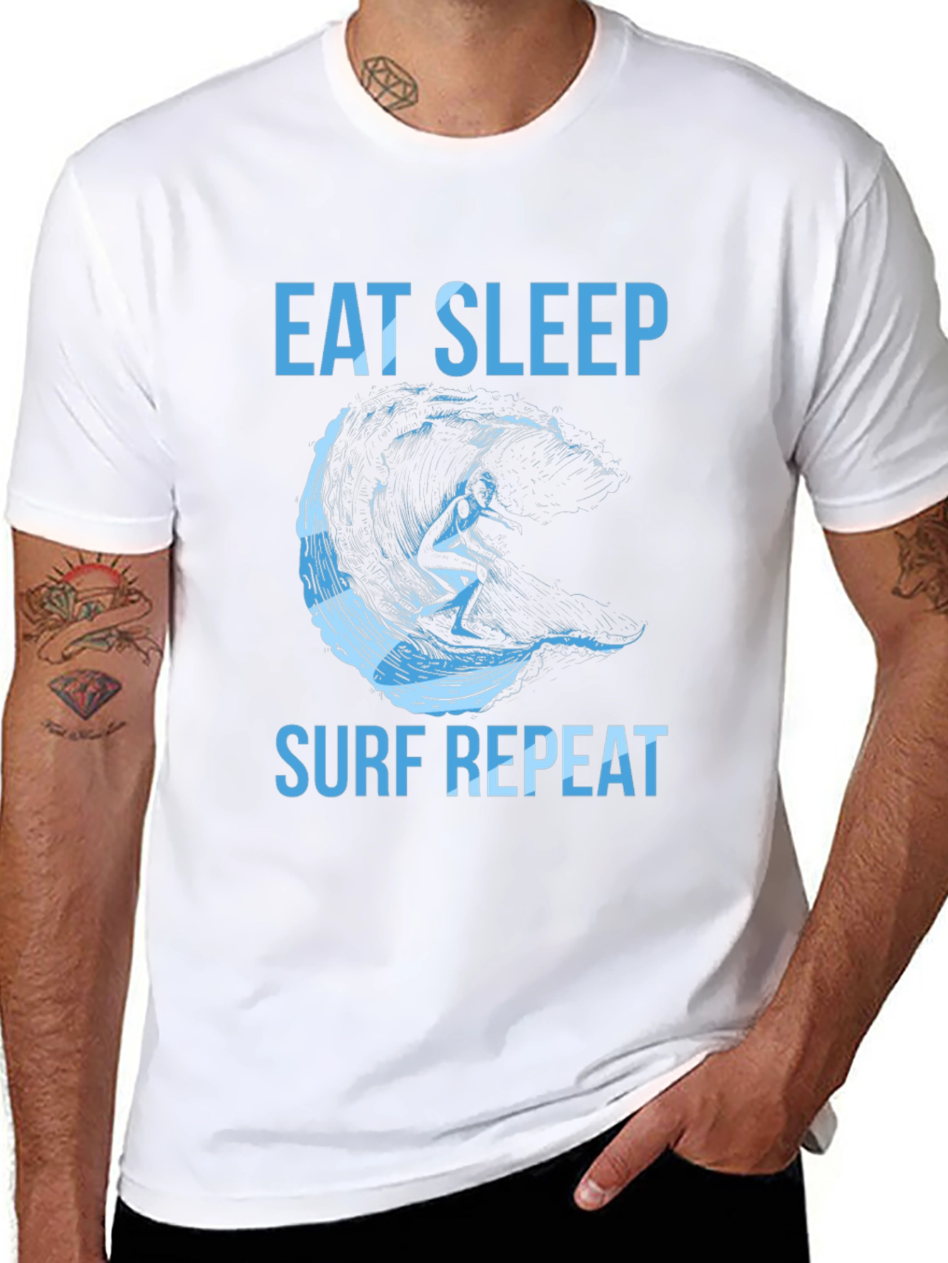 Black Eat Sleep Surf Repeat Graphic Tee view 8