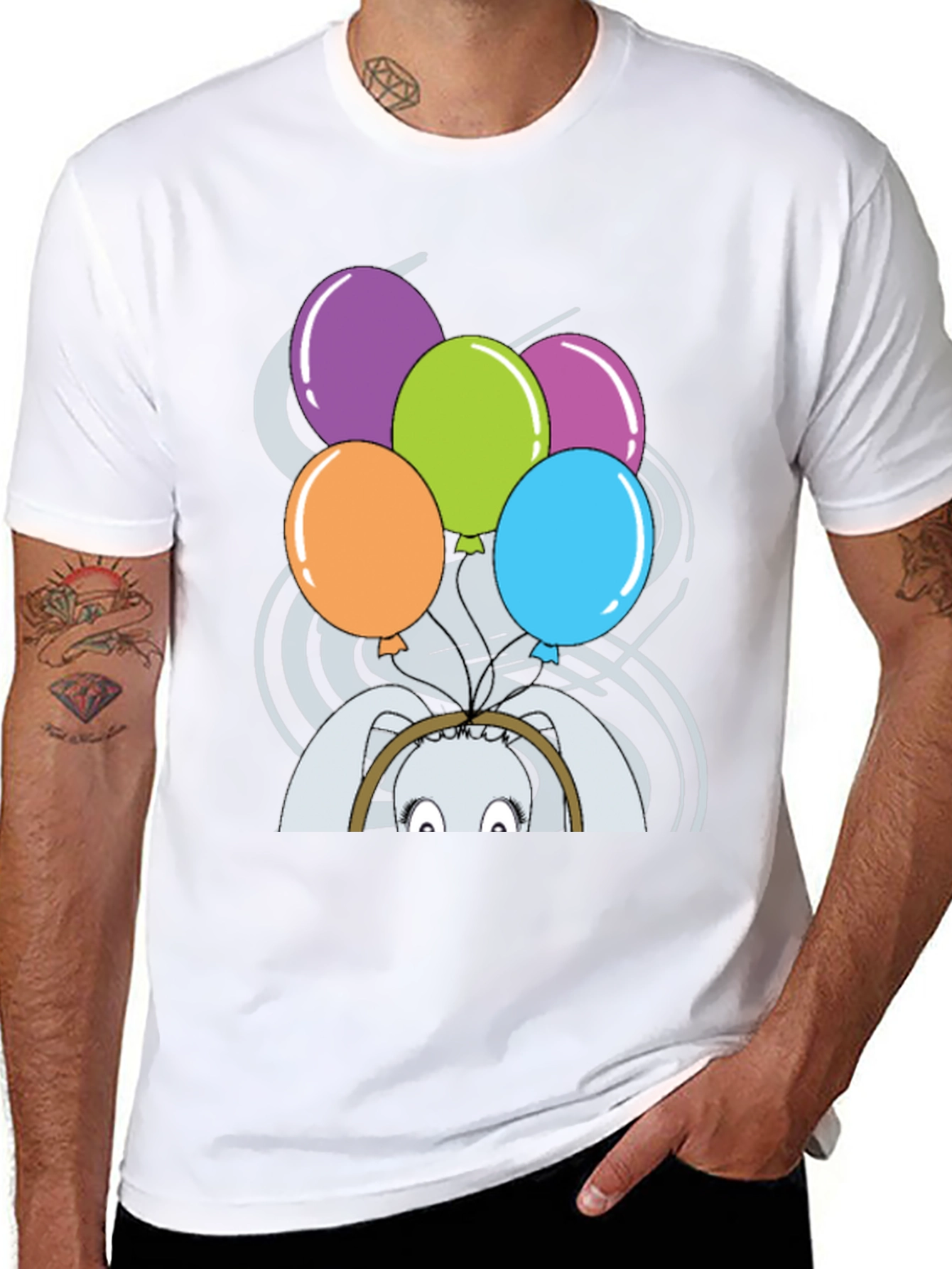Black Funny Rabbit with Balloons T-Shirt view 8