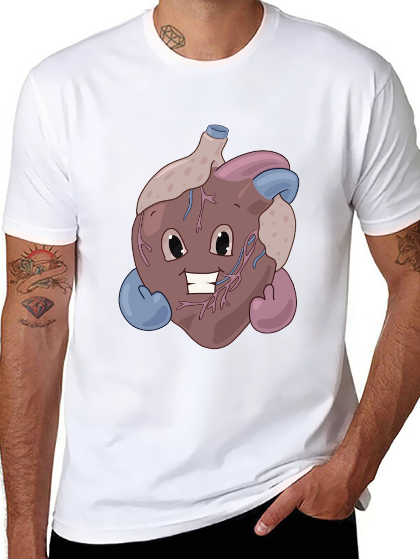 Black Funny Cartoon Heart T-Shirt - Anatomically Awesome! view 8