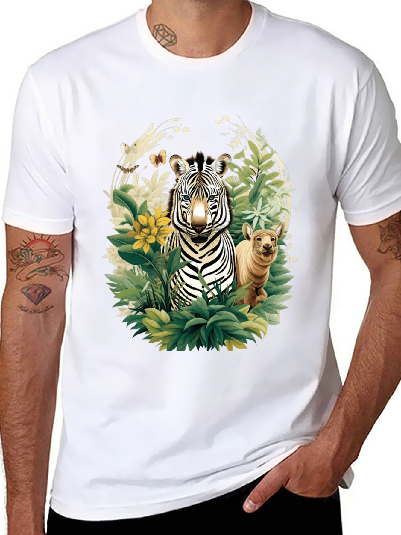Black Zebra & Cub Wildlife T-Shirt - Unique Animal Design view 8