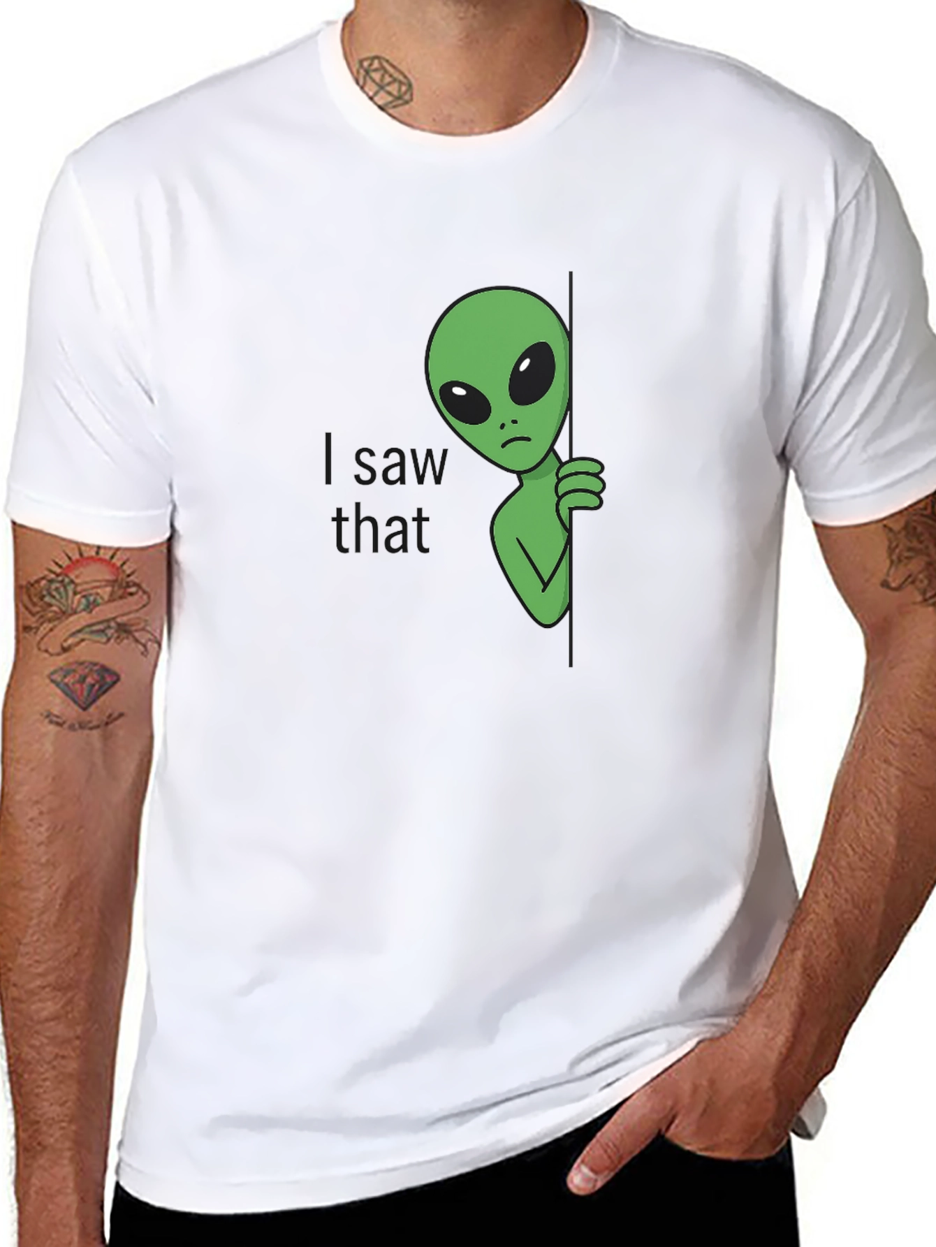 Black I Saw That Alien Graphic Tee - Black Cotton Blend view 8