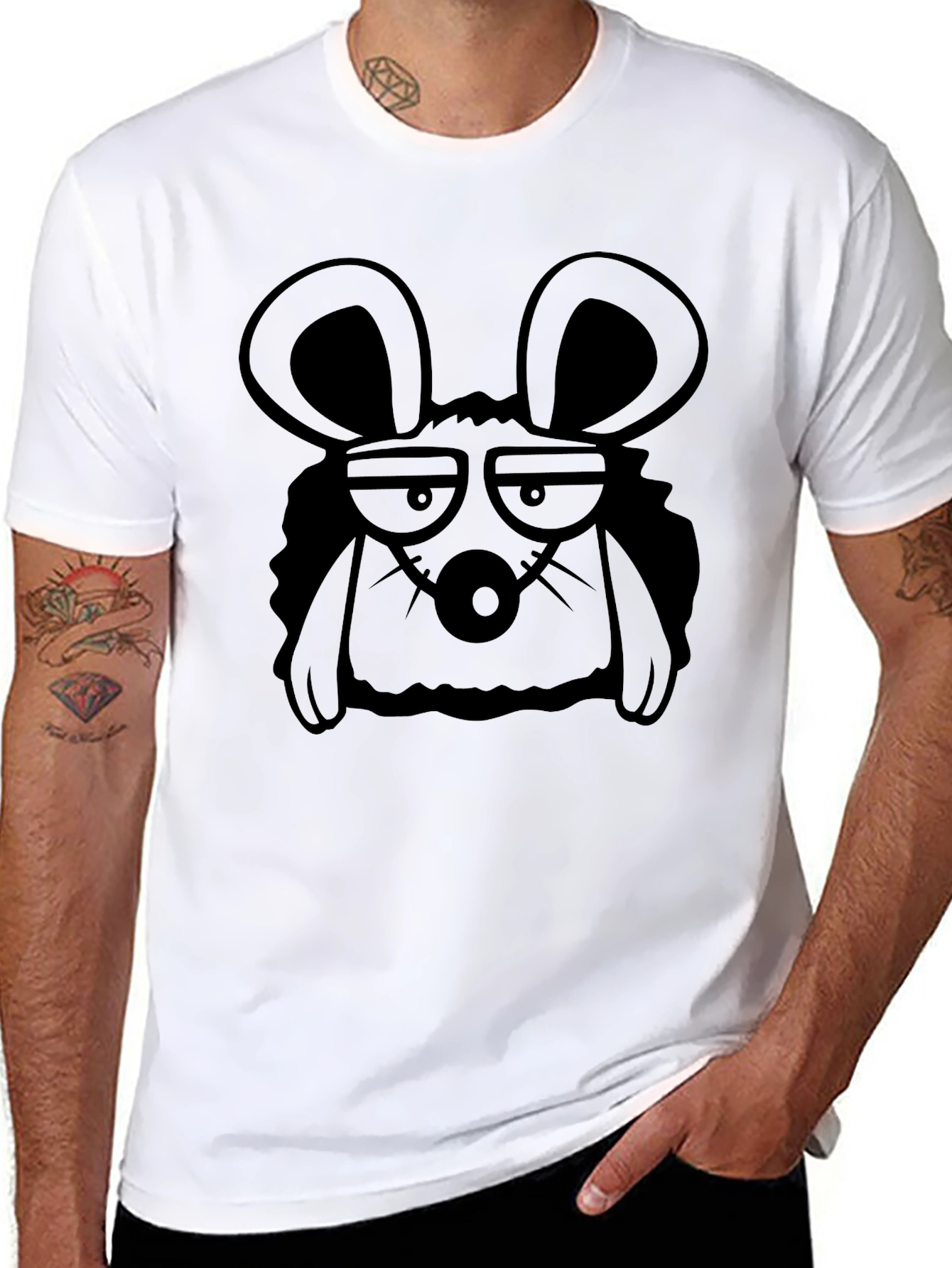 Black Grumpy Mouse Graphic Tee - Black Cotton T-Shirt view 8