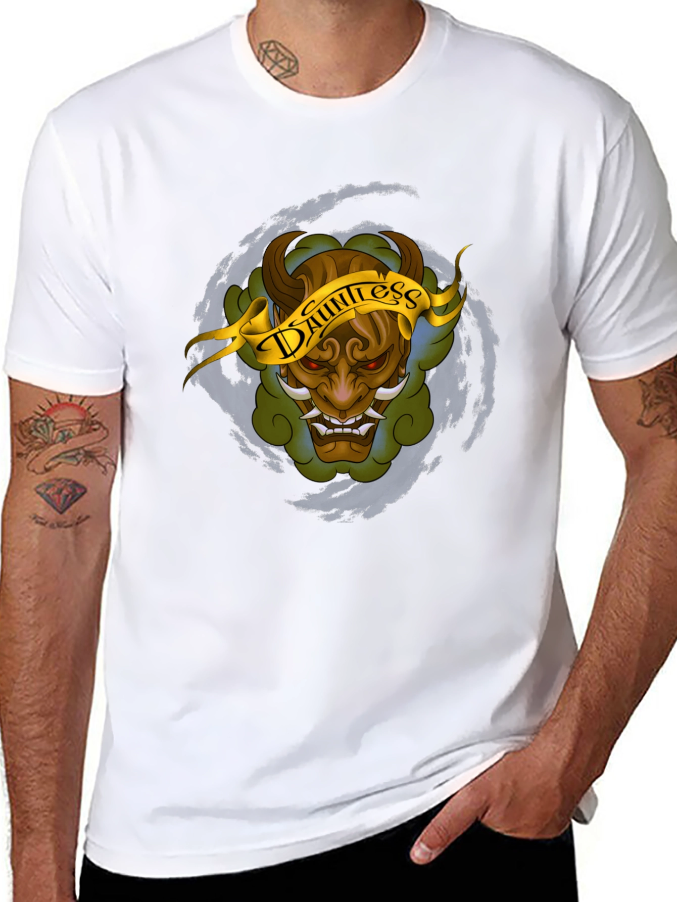 Black Dauntless Oni Mask Graphic T-Shirt view 8