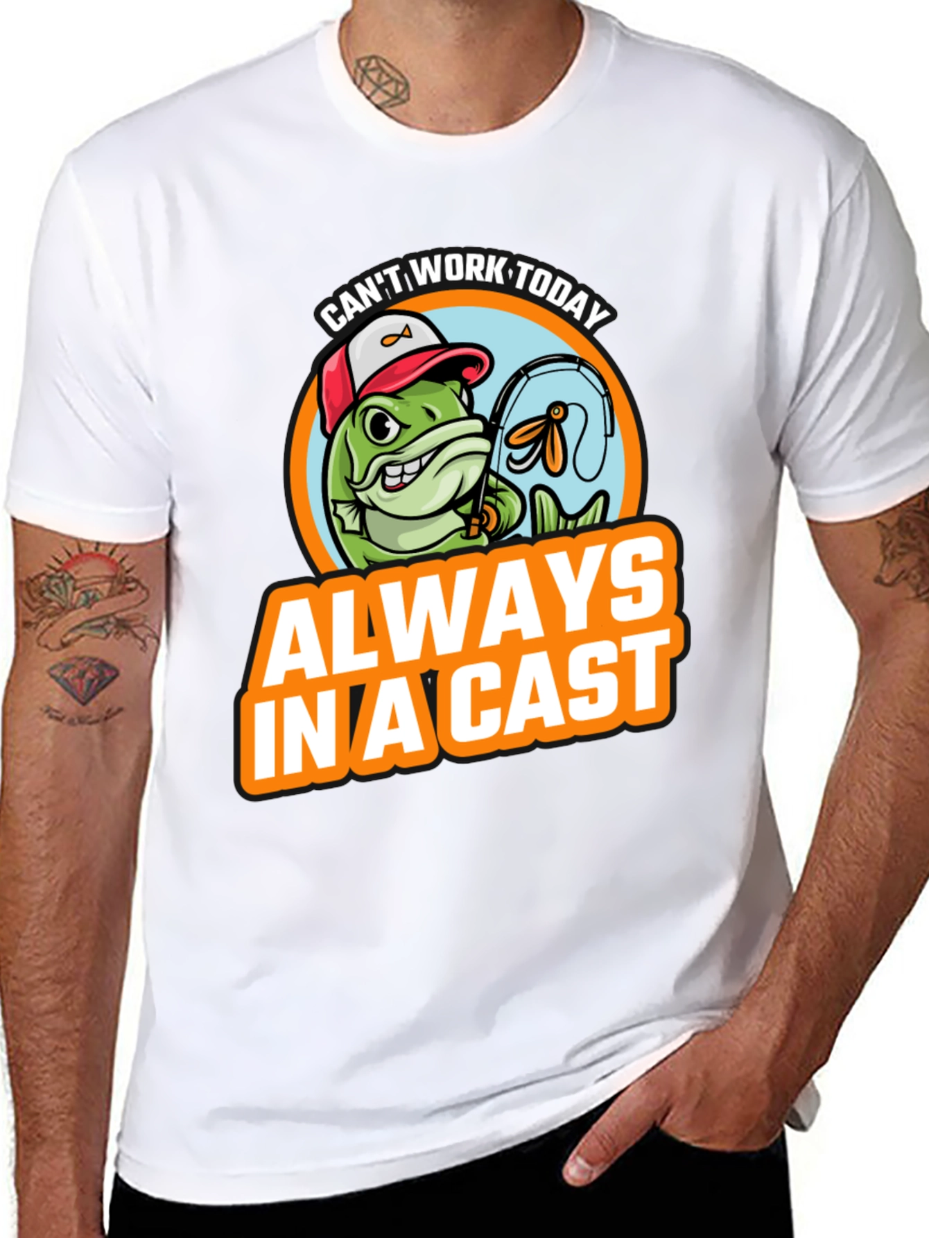 Black Funny Fishing T-Shirt - "Always In A Cast" view 8