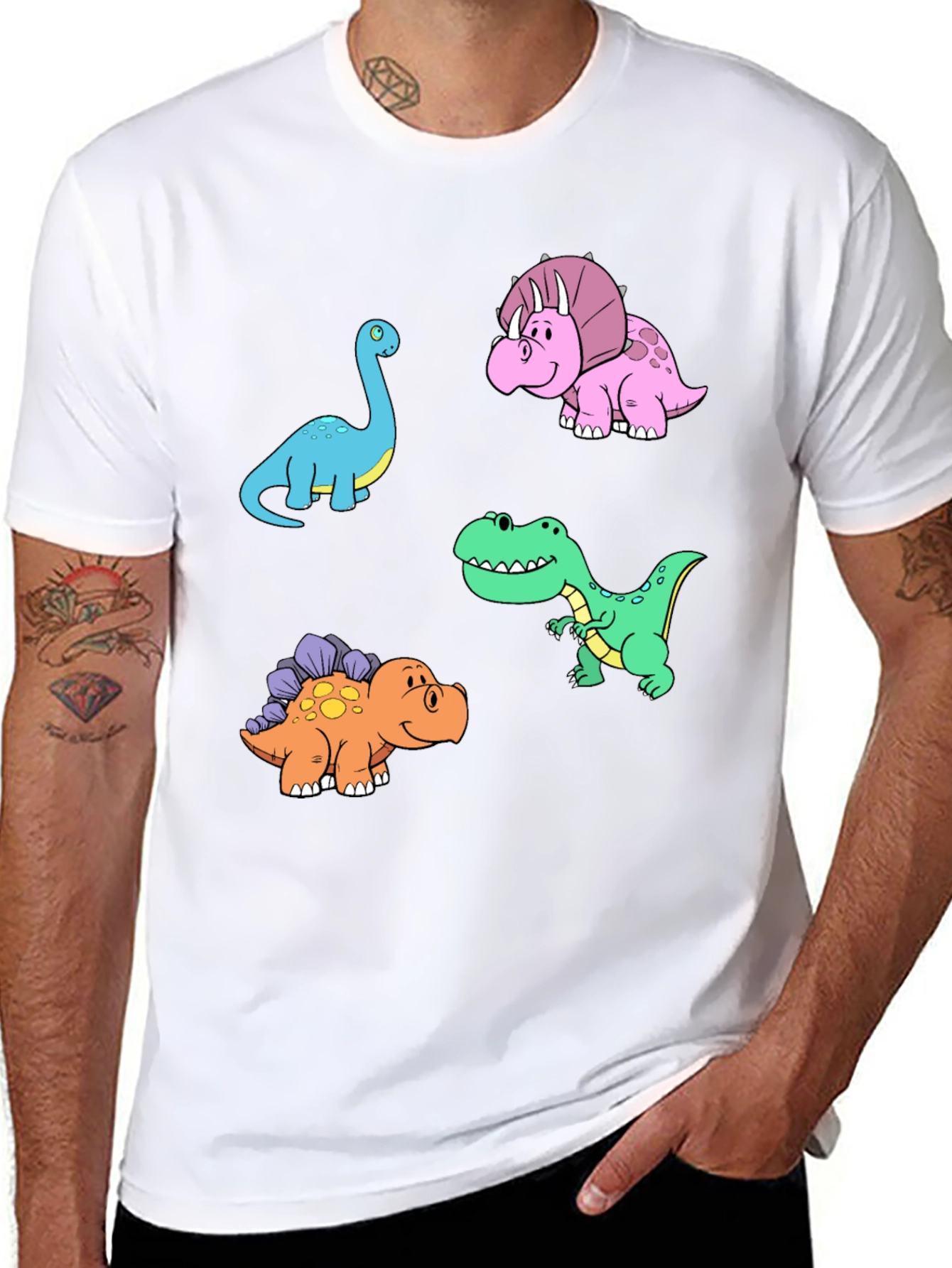 Black Dinosaur Cartoon Print Black T-Shirt view 8