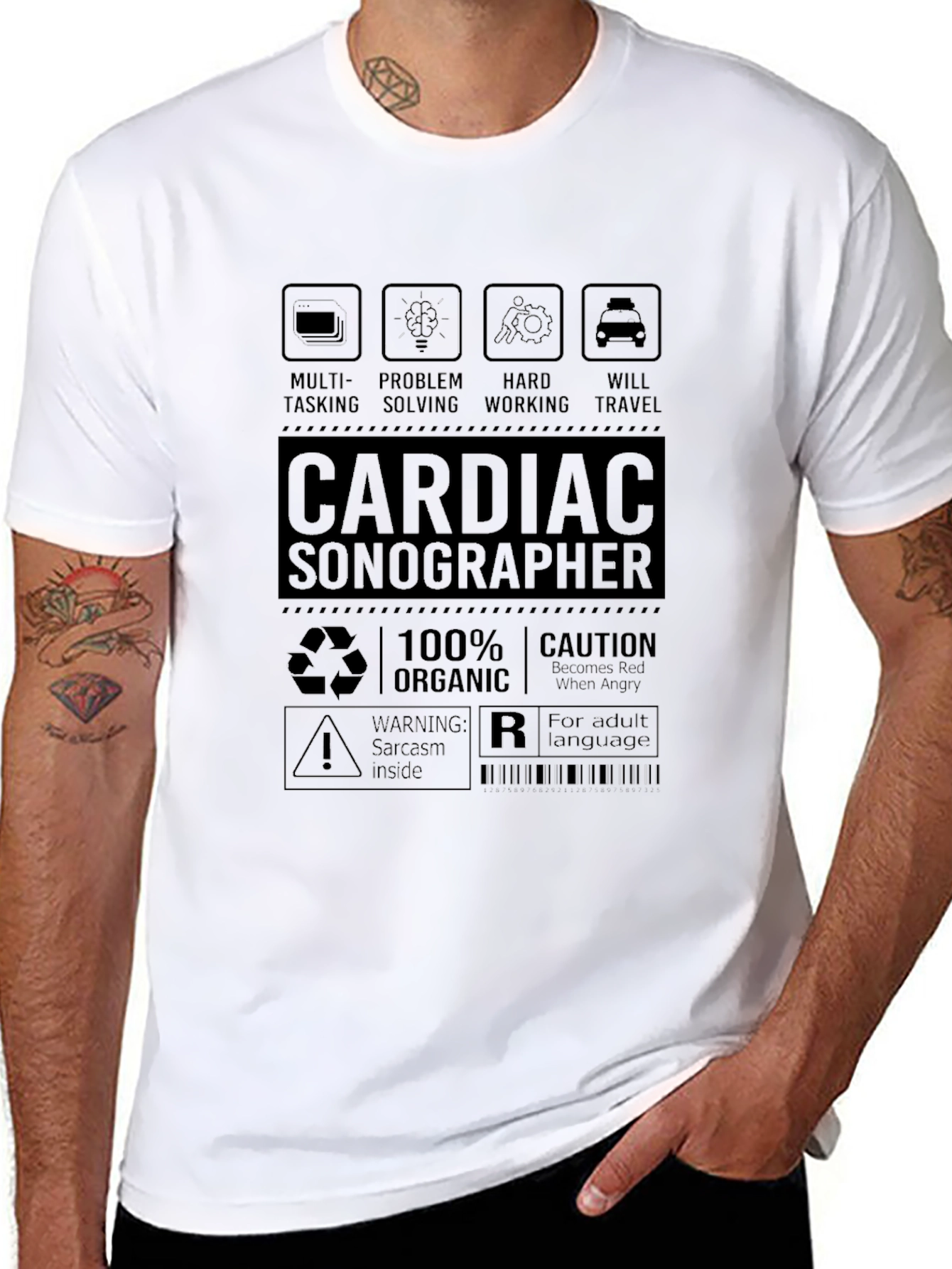 Black Cardiac Sonographer T-Shirt - Multi-Tasking, Problem Solving, Hard Working view 8