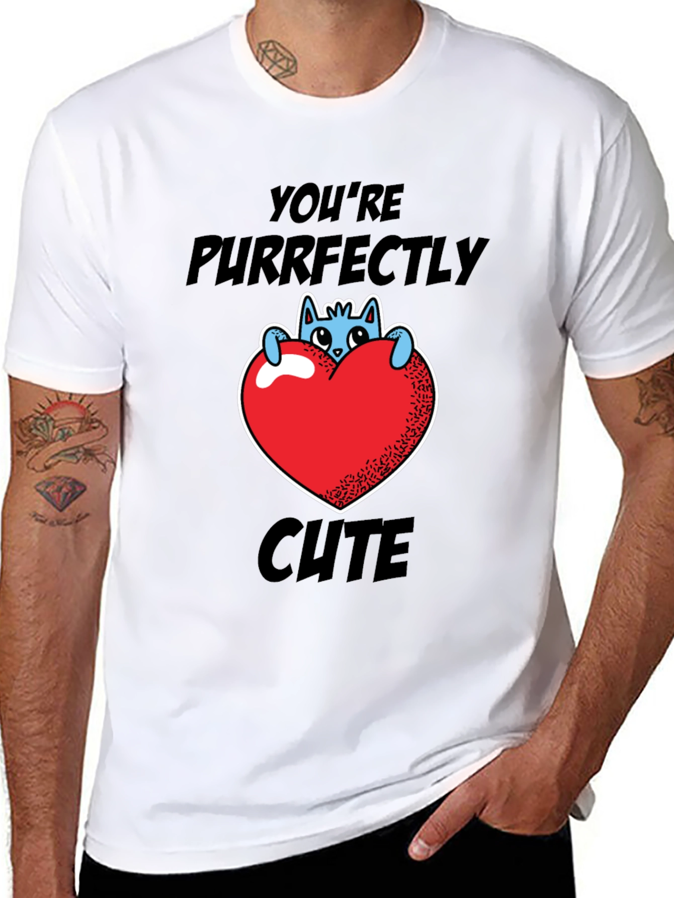 Black Purrfectly Cute Cat Heart Graphic T-Shirt view 8