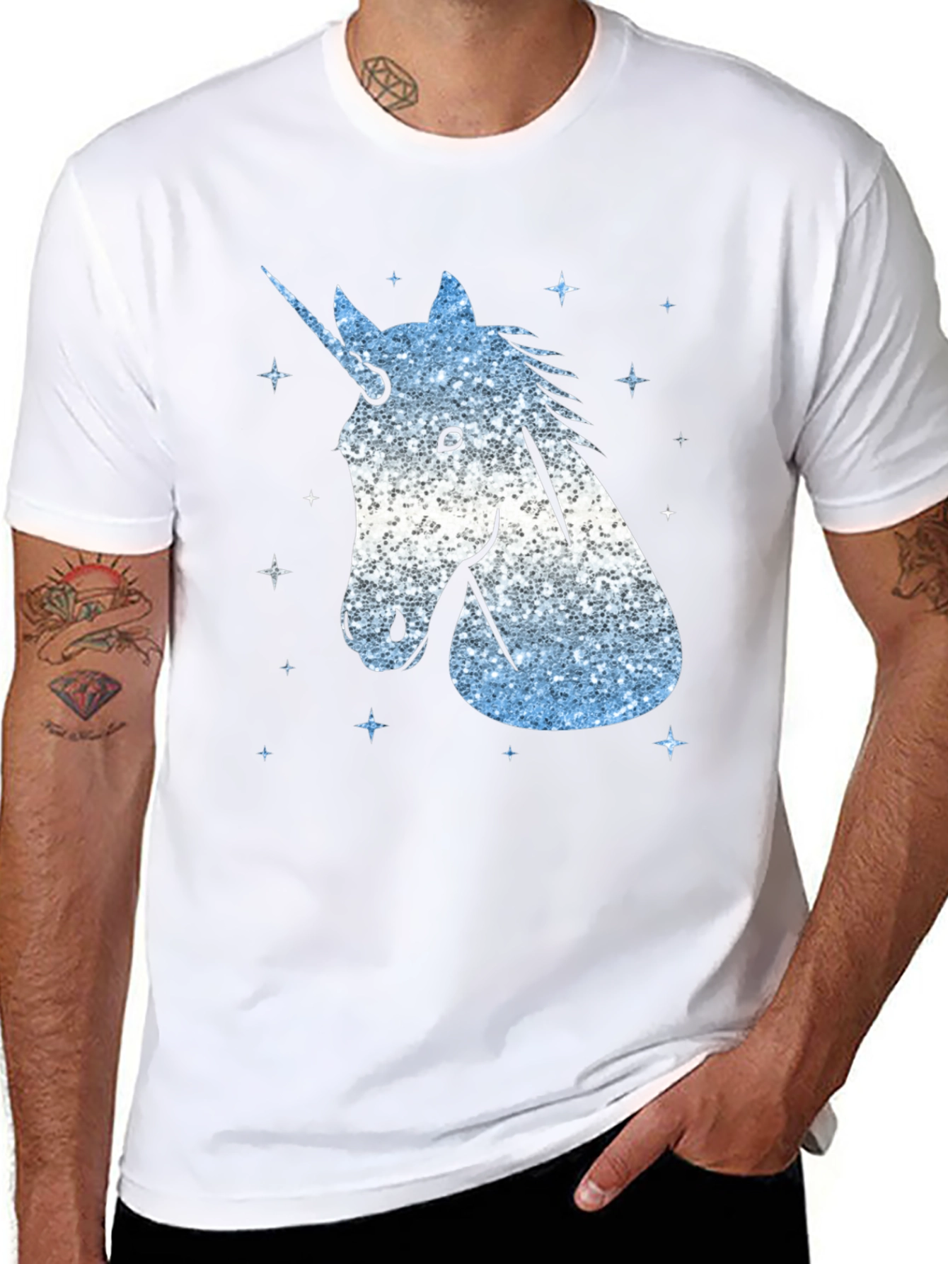 Black Unicorn Glitter Graphic Tee - Men's Black T-Shirt view 8
