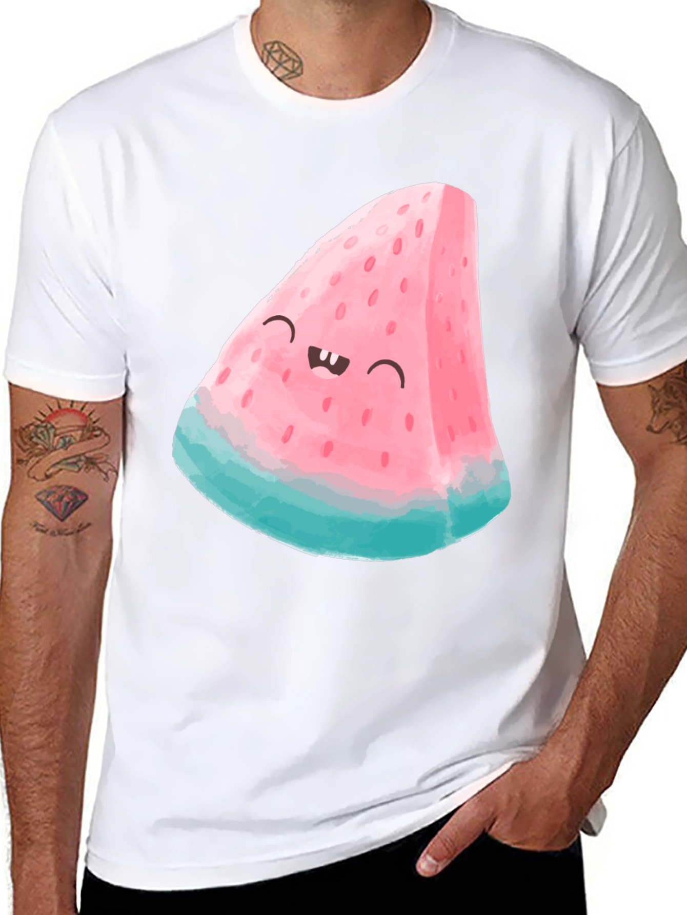 Black Funny Watermelon Slice Graphic Tee - Black view 8