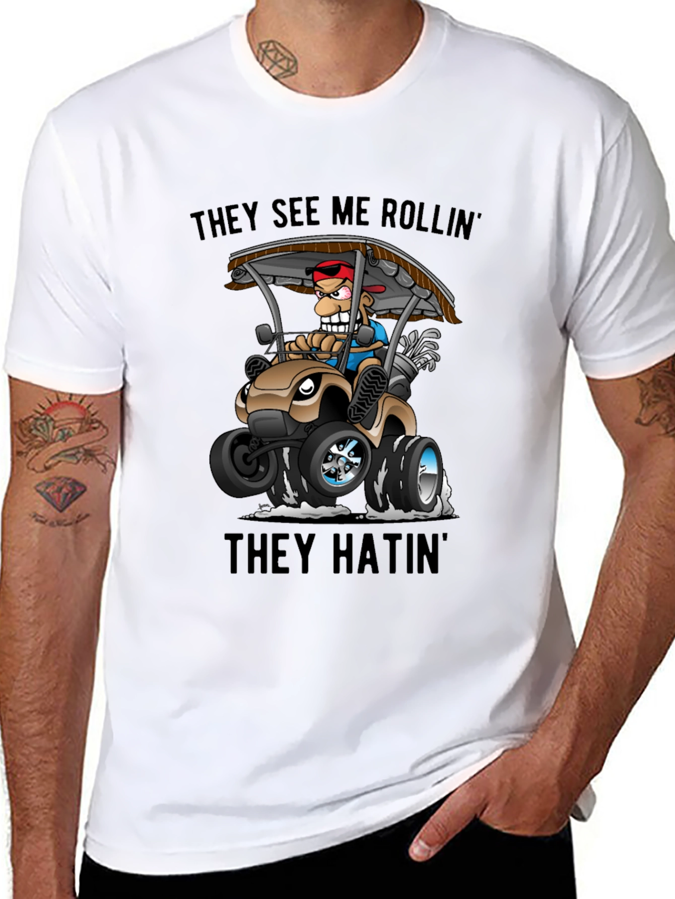 Black Funny Golf Cart T-Shirt: They See Me Rollin' view 8