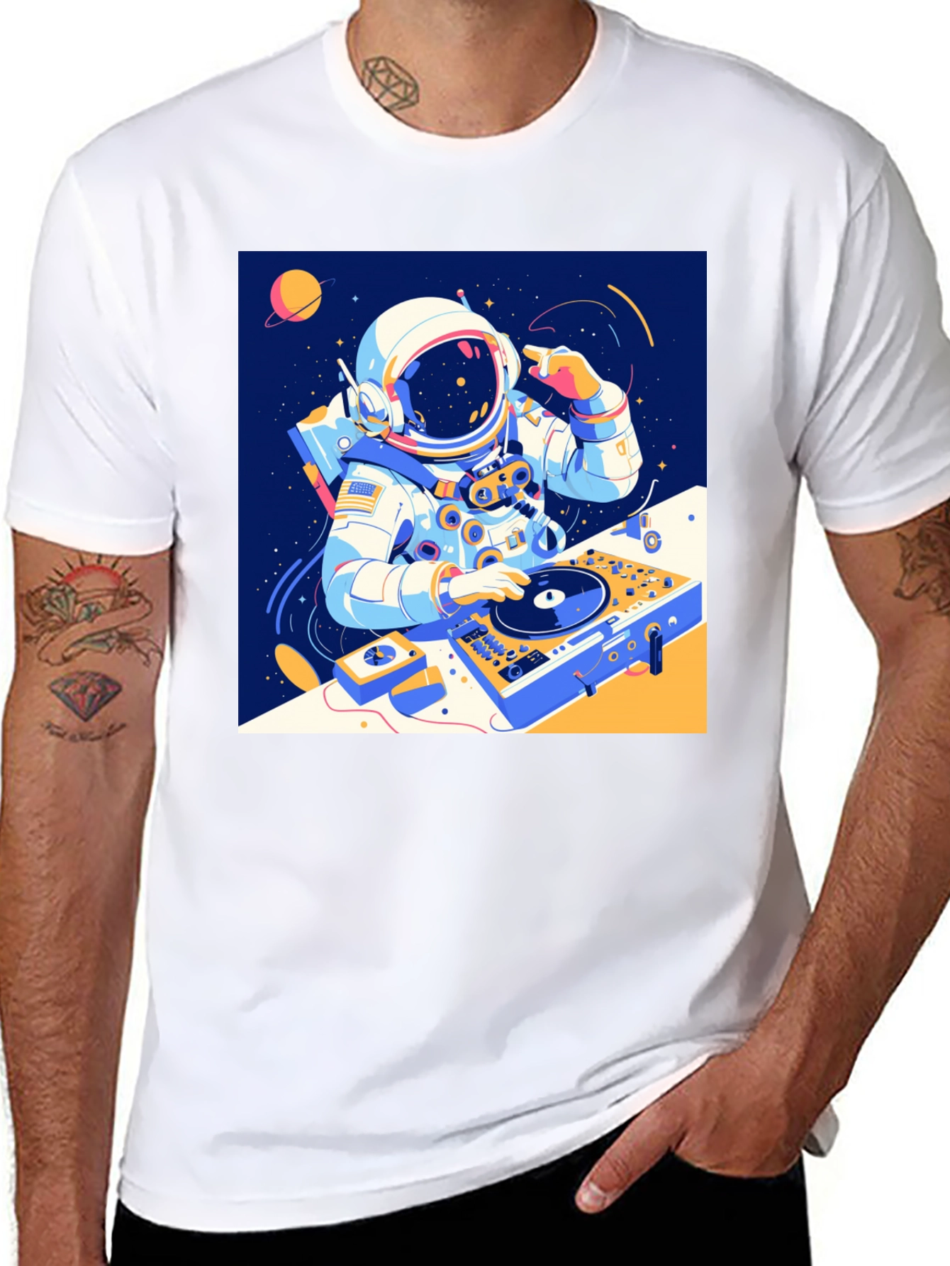 Black Astronaut DJ Graphic T-Shirt - Space Music view 8