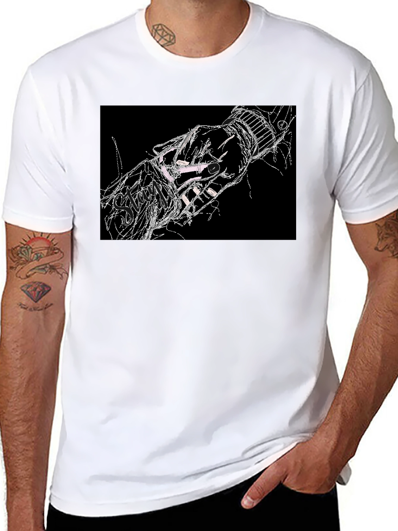 Black Abstract Hand Graphic Black T-Shirt view 8