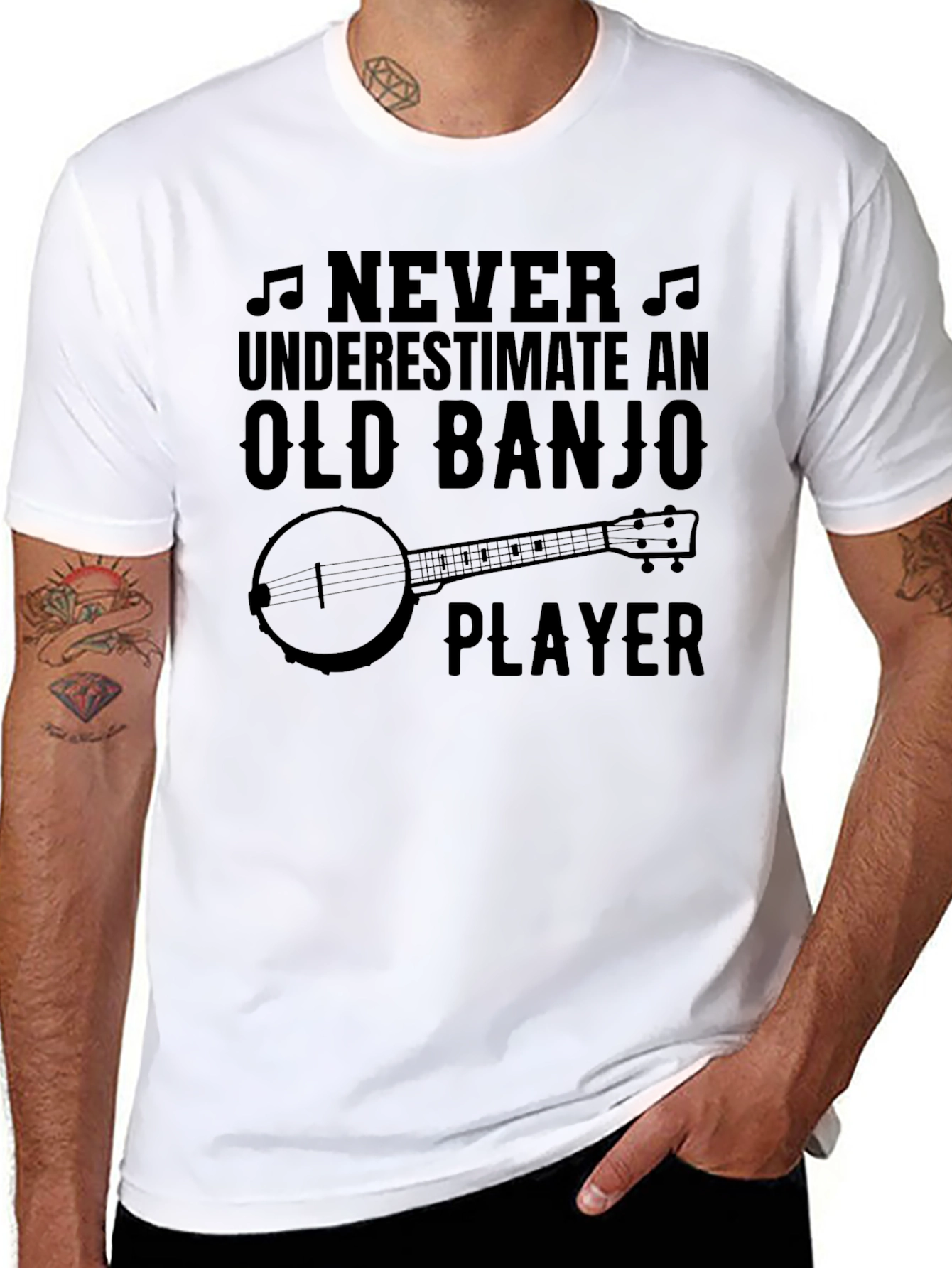 Black Old Banjo Player T-Shirt view 8