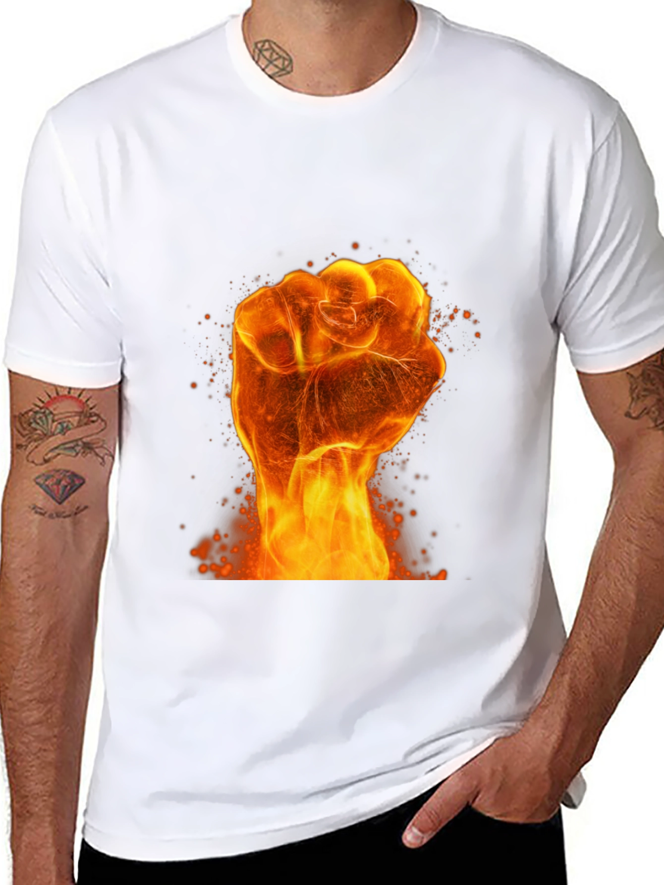 Black Fiery Fist Graphic Print Black T-Shirt view 8