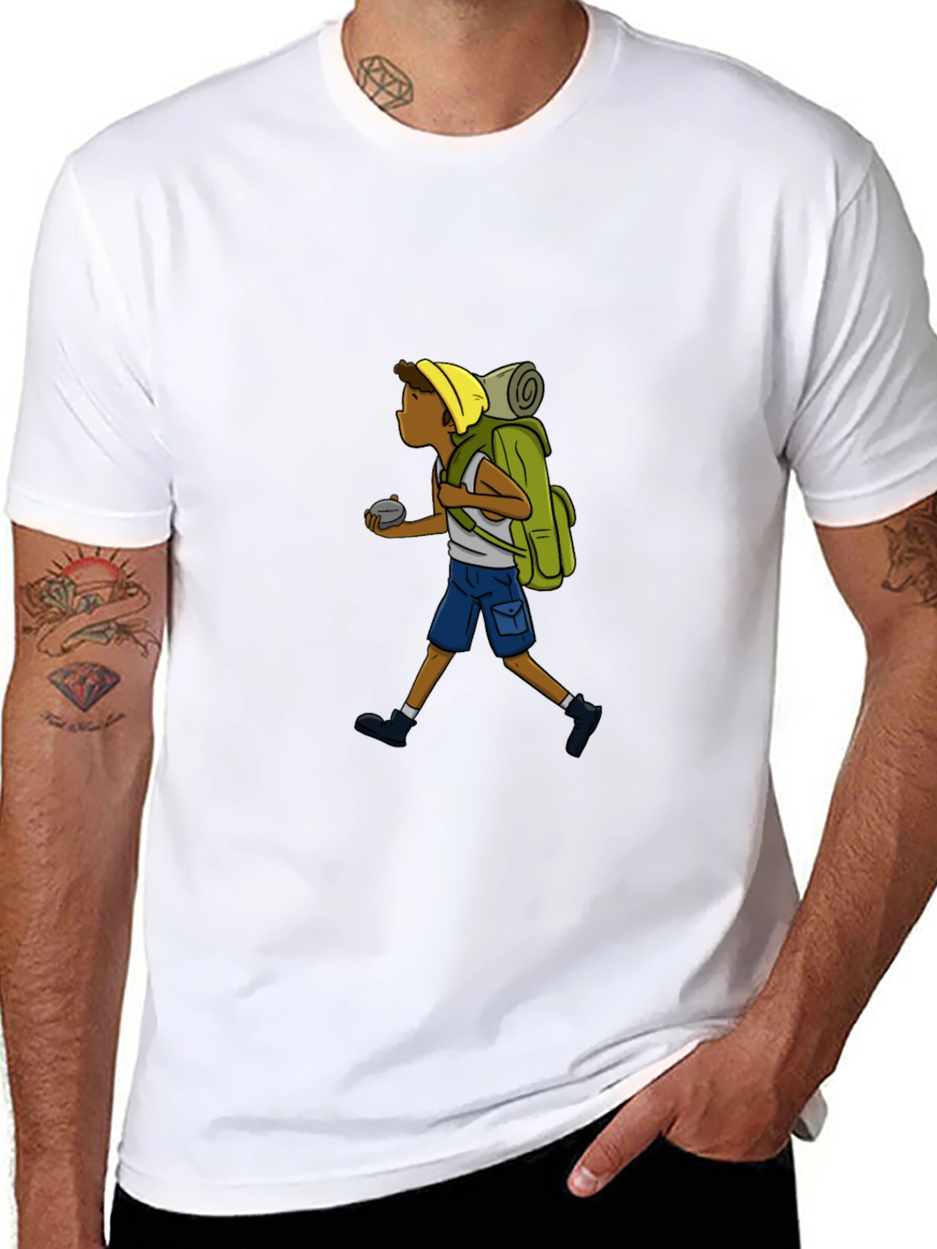 Black Cartoon Hiker Graphic Tee - Black Cotton Blend view 8