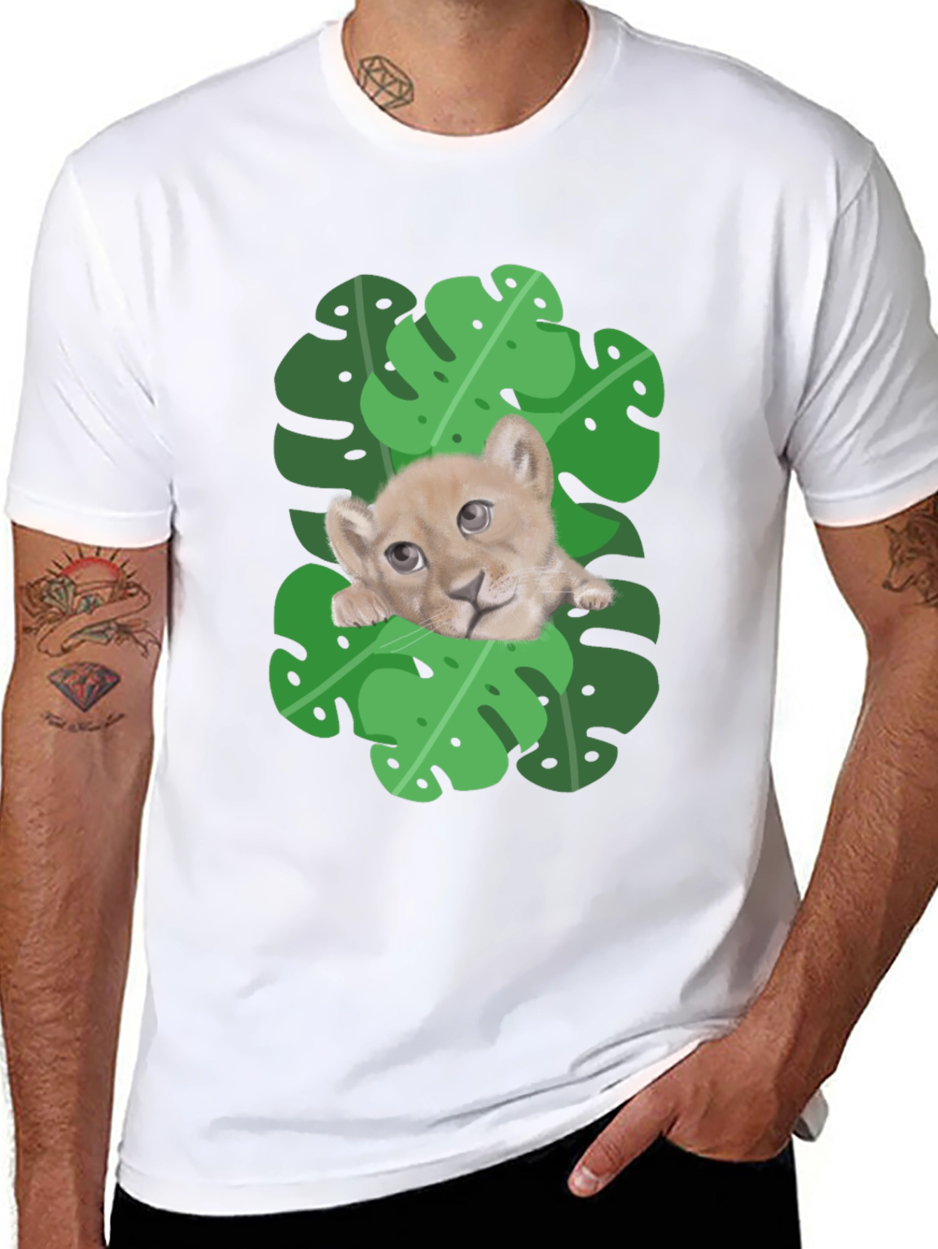 Black Lion Cub in Leaves Graphic T-Shirt - Black view 8