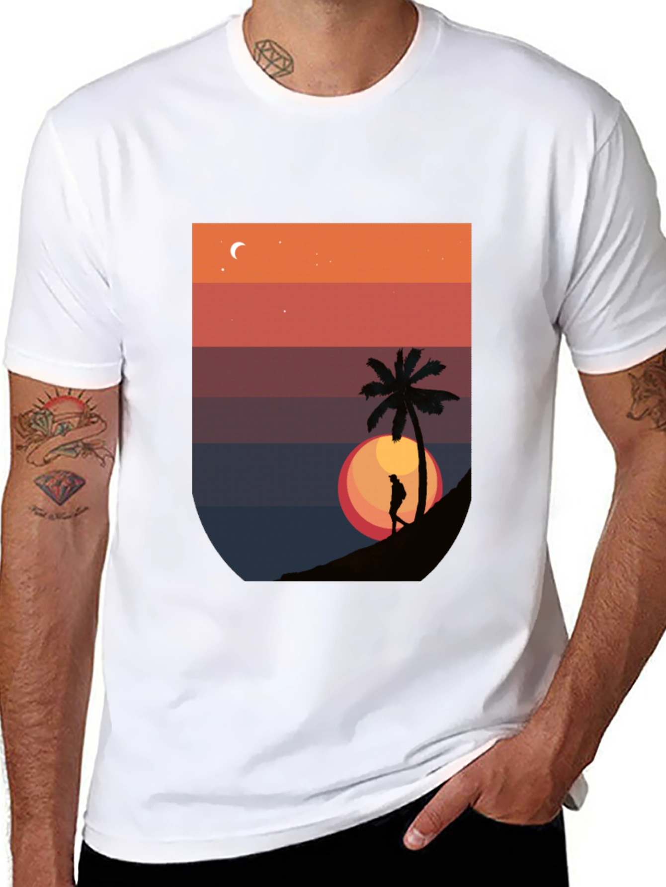 Black Sunset Palm Graphic T-Shirt - Men's Black Tee view 8
