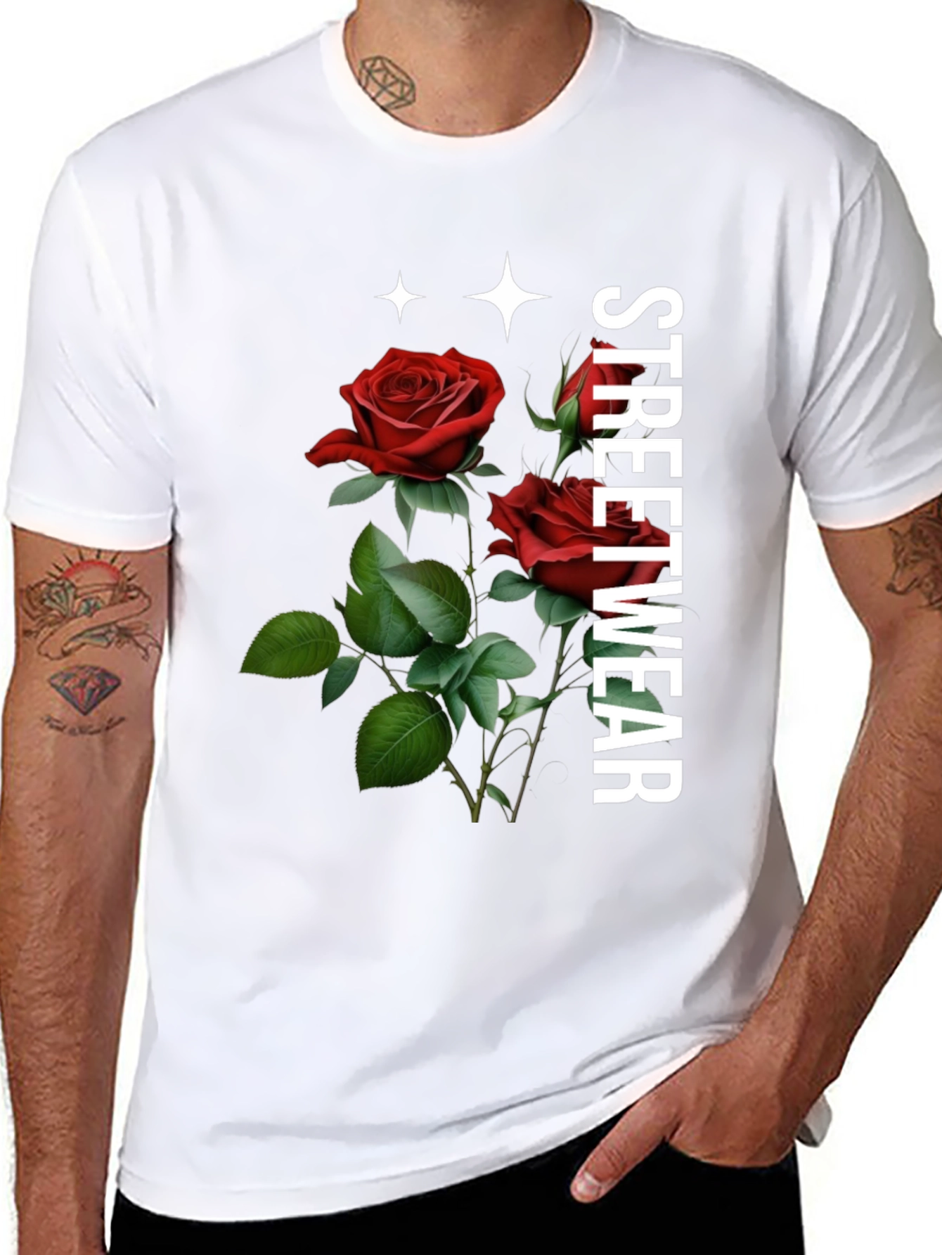 Black Streetwear Rose Graphic Tee - Classic Black view 8