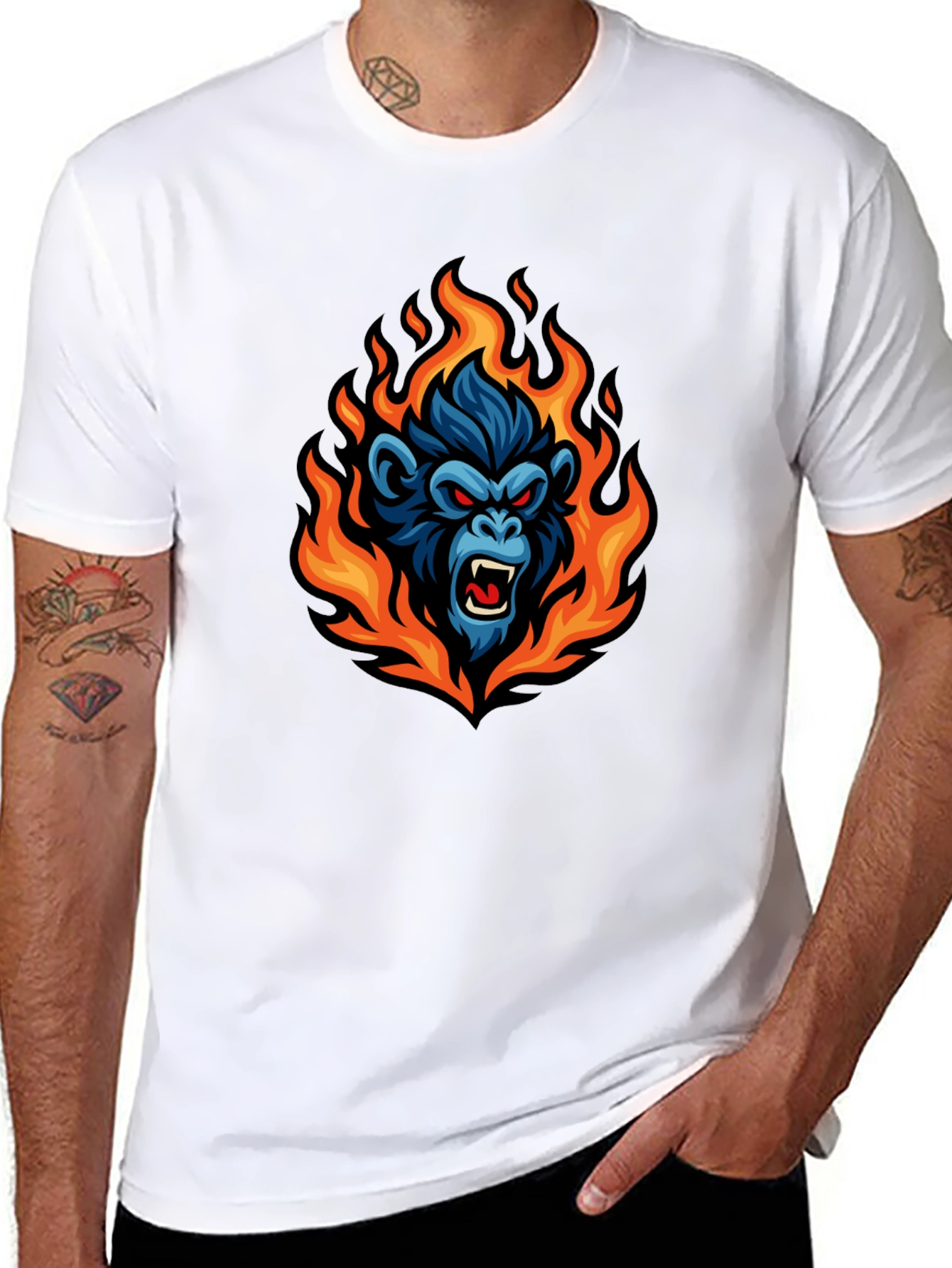 Black Fiery Gorilla Graphic Tee - Black Cotton T-Shirt view 8