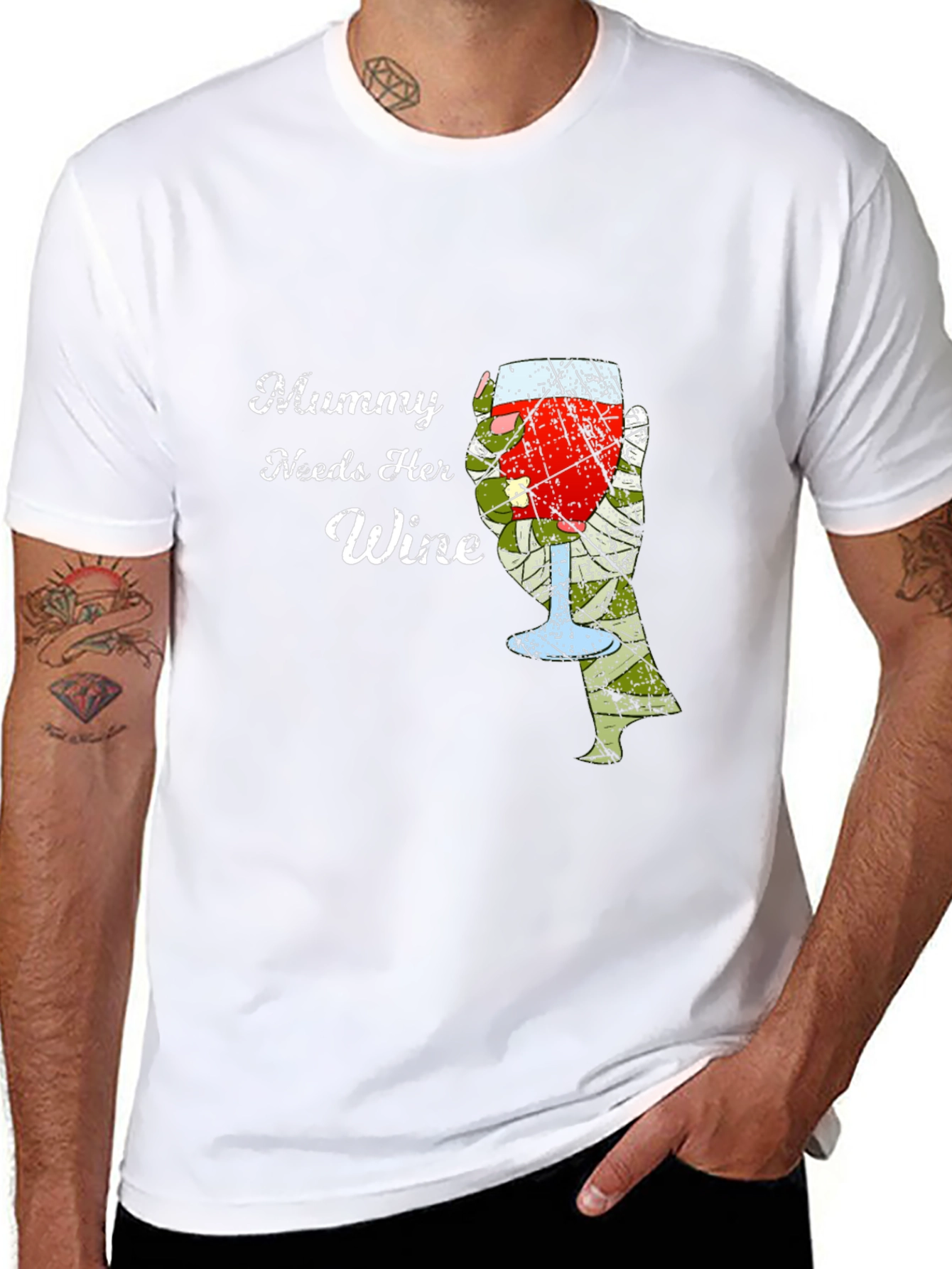 Black Mummy Needs Wine Graphic Tee - Novelty T-Shirt view 8