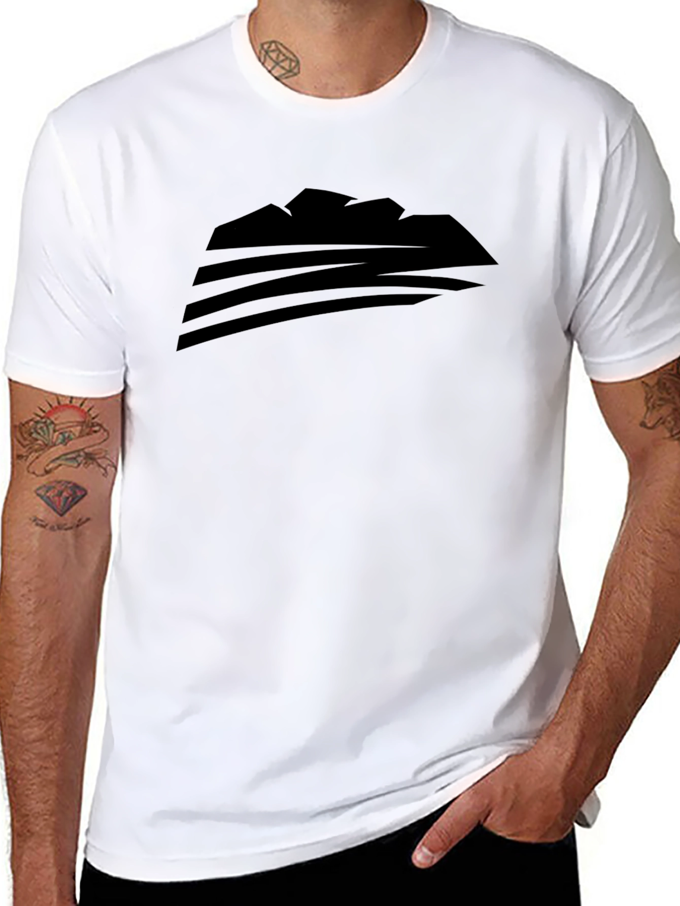 Black Abstract Mountain Graphic Men's Black T-Shirt view 8