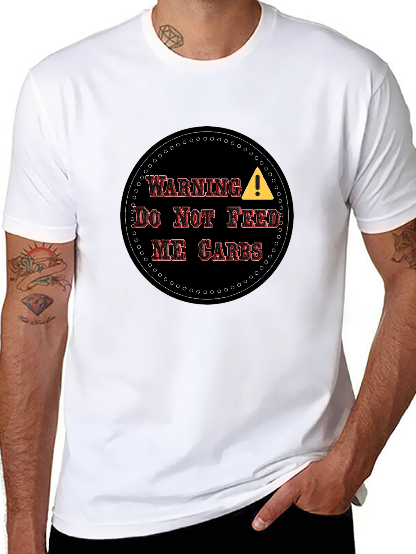 Black Warning: No Carbs Men's T-Shirt view 8