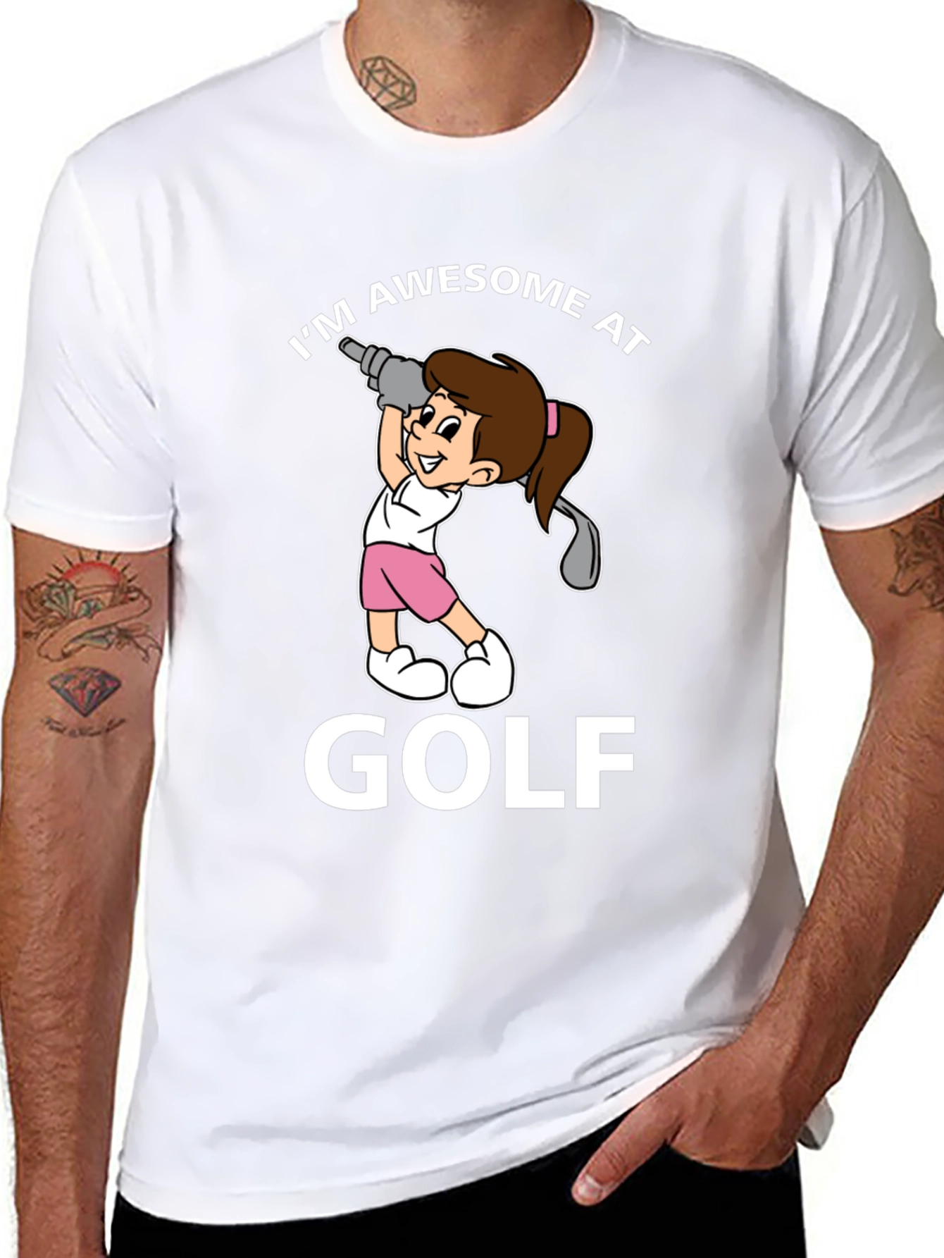 Black Awesome at Golf Graphic T-Shirt view 8