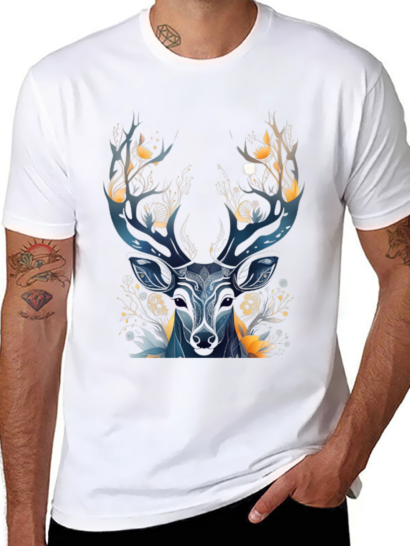 Black Mystic Deer Graphic Tee - Men's Black T-Shirt view 8