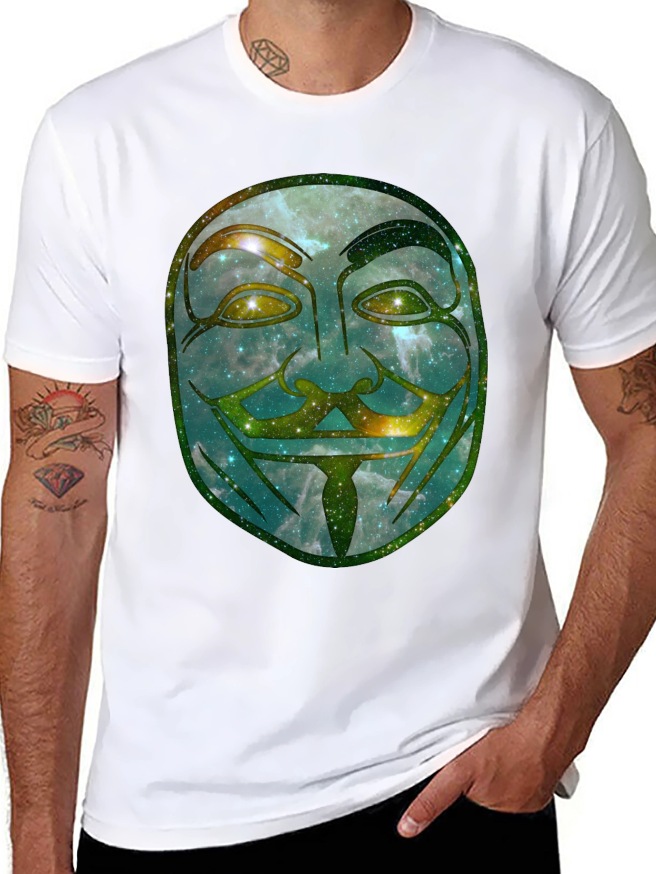 Black V for Vendetta Galaxy Mask Graphic Tee - Men's Black T-Shirt view 8