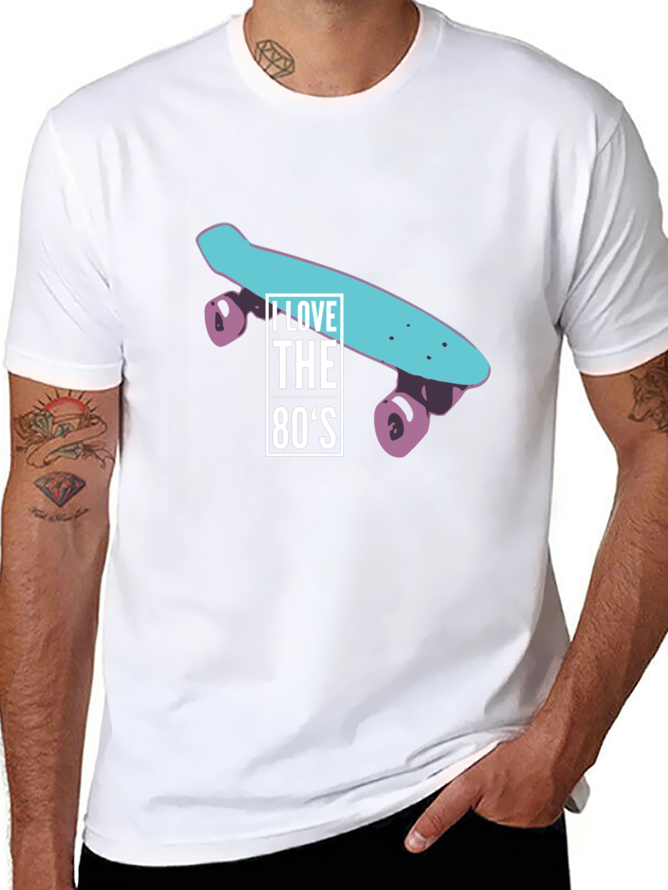 Black I Love the 80s Skateboard Graphic T-Shirt view 8