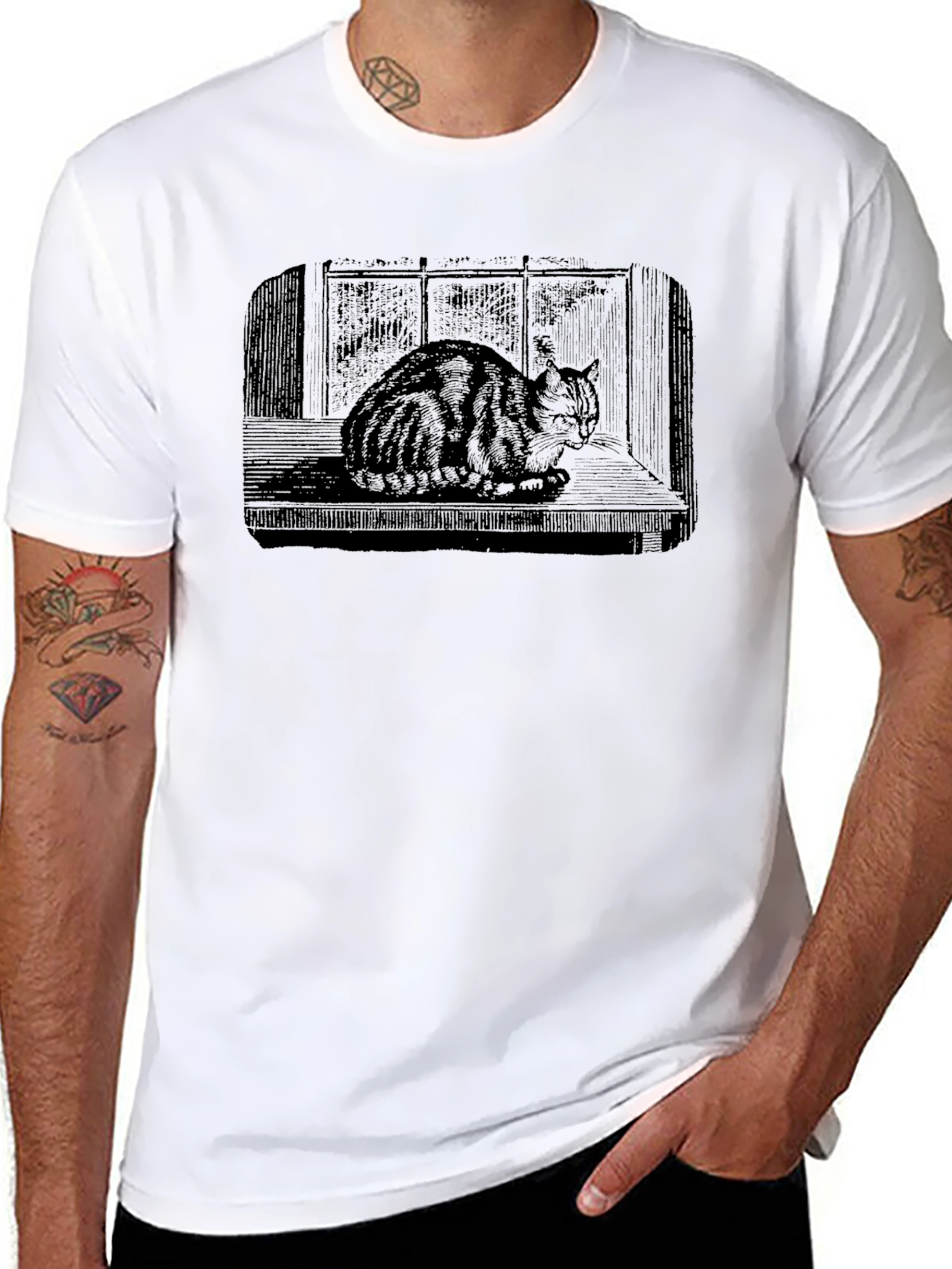 Black Cat Window Black T-Shirt view 8