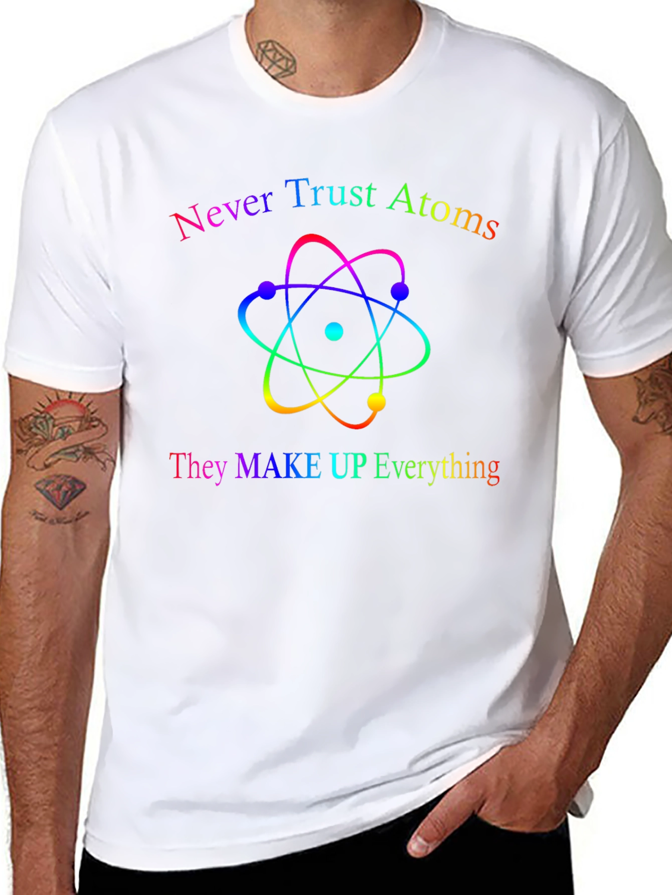 Black Never Trust Atoms T-Shirt - Funny Science Tee view 8