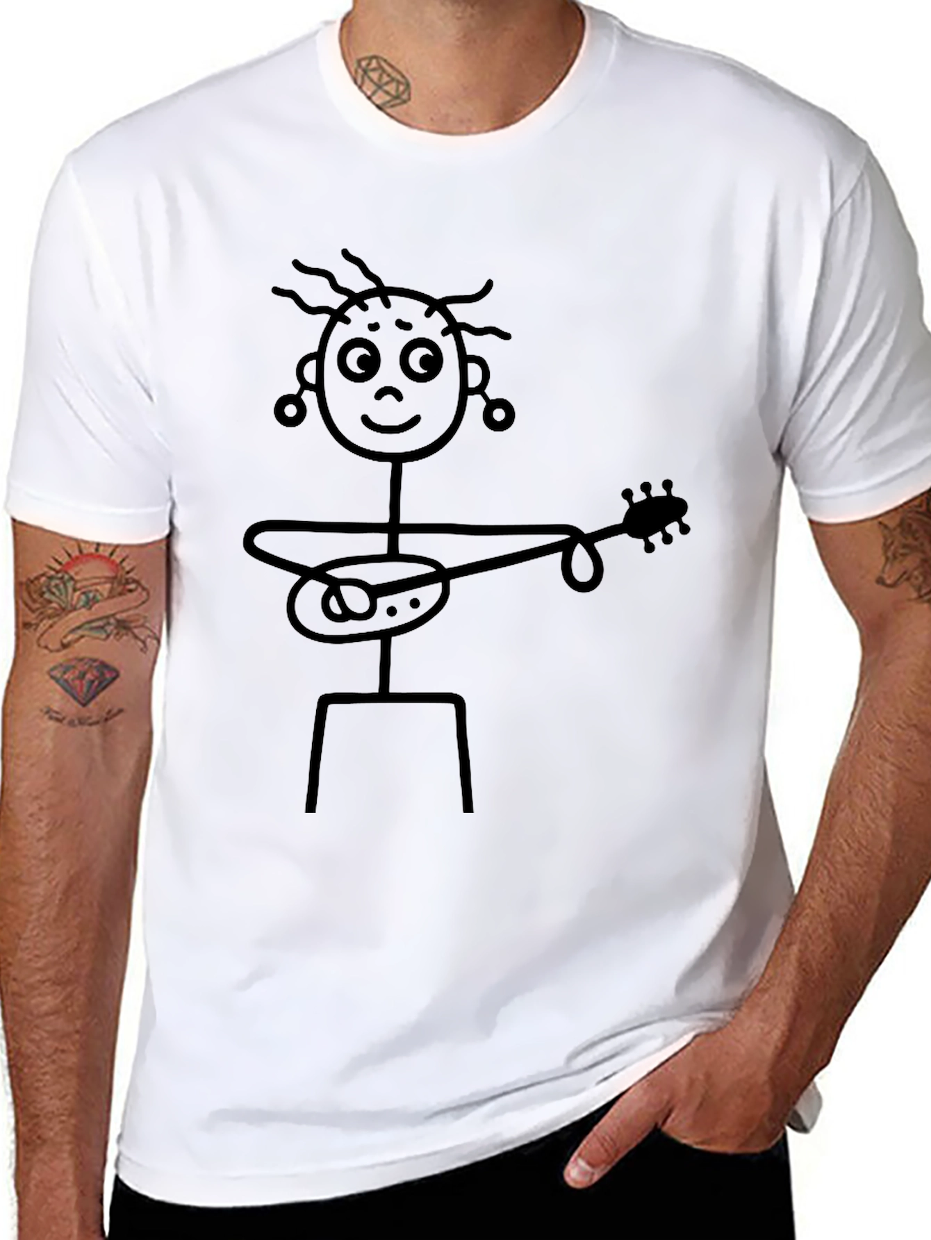 Black Stick Figure Guitarist Graphic T-Shirt view 8