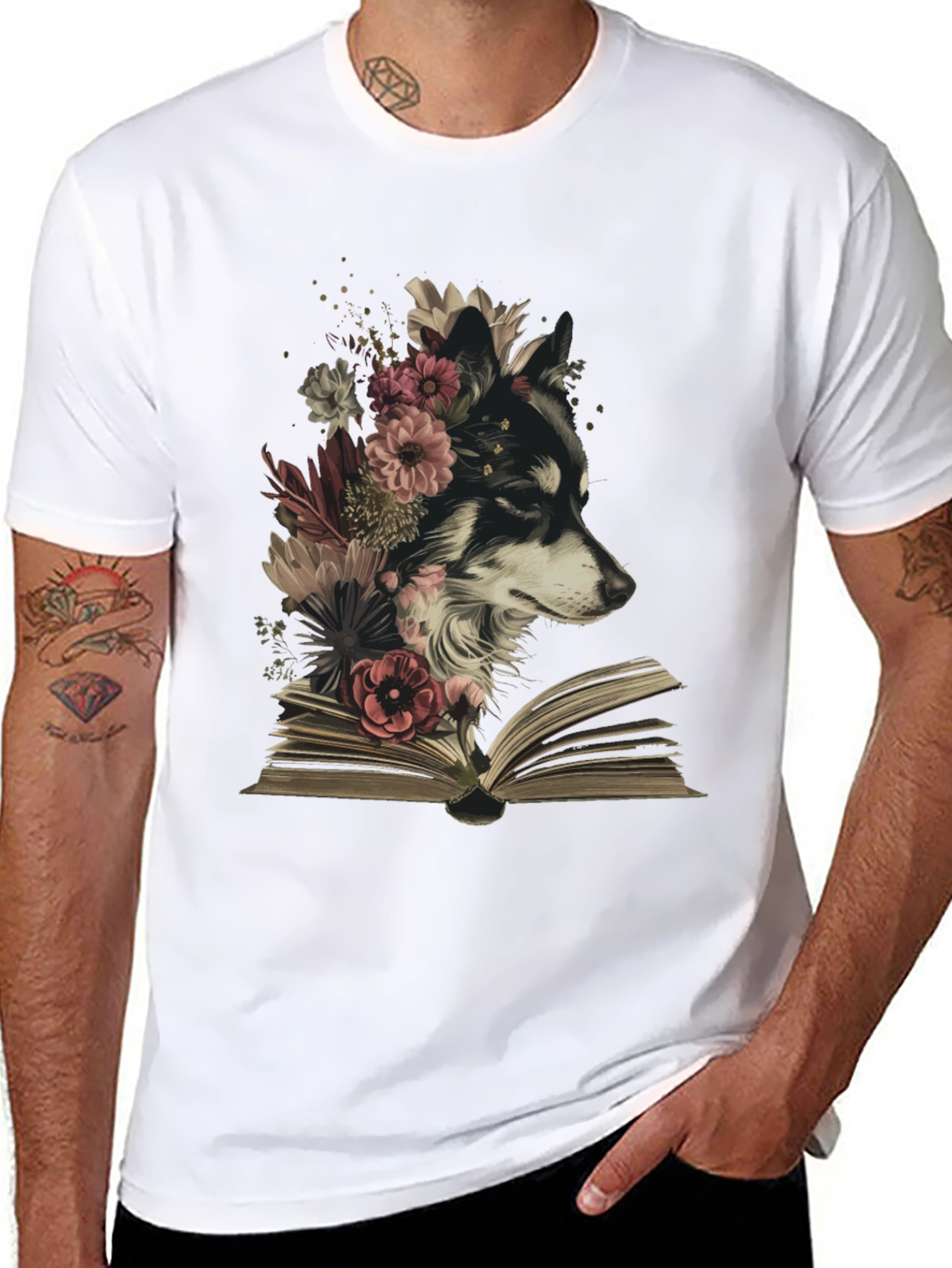 Black Floral Dog Book T-Shirt - Black view 8