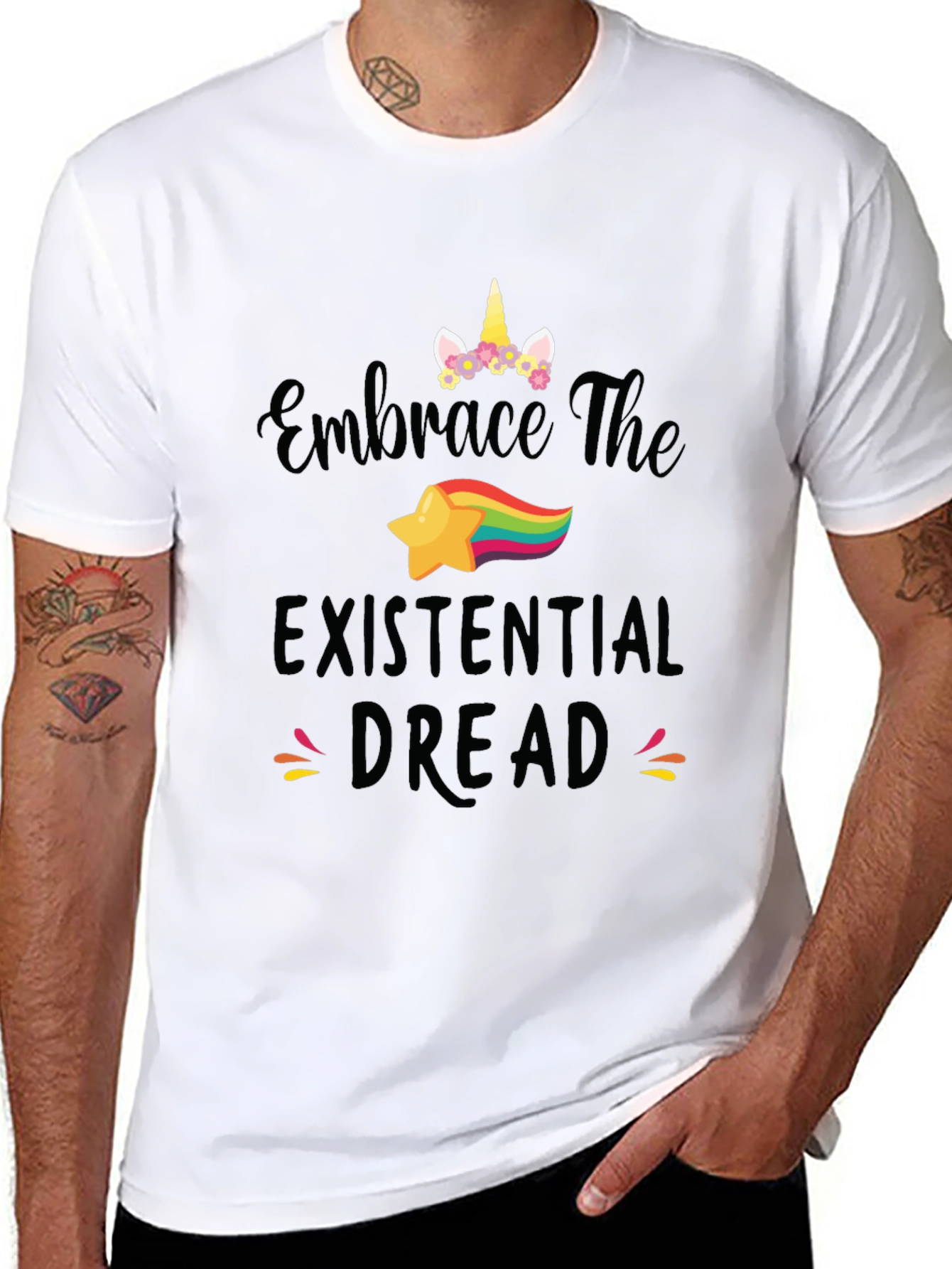 Black Embrace Existential Dread Unicorn Graphic Tee view 8