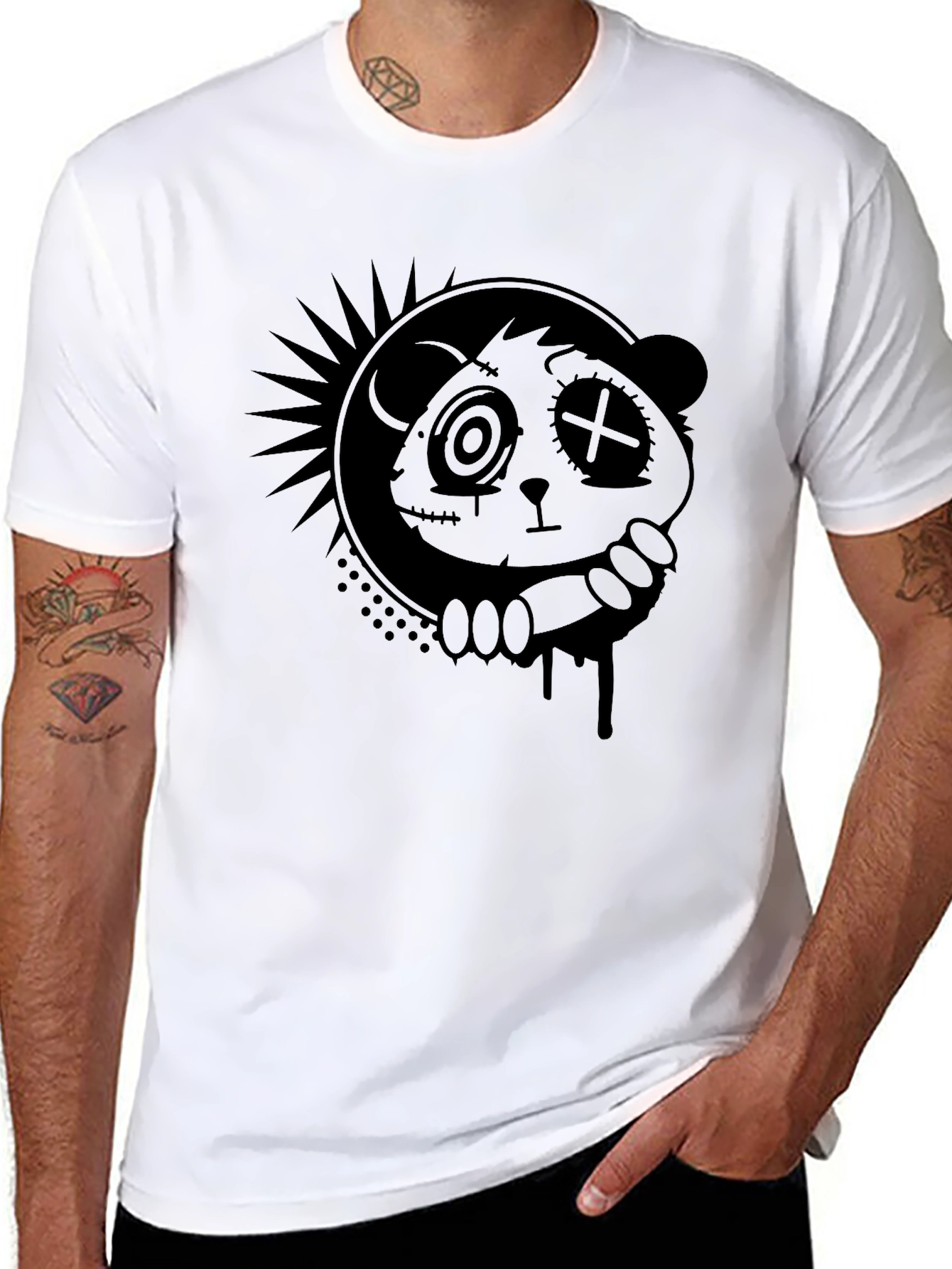 Black Creepy Cute Panda Graphic Tee - Black view 8