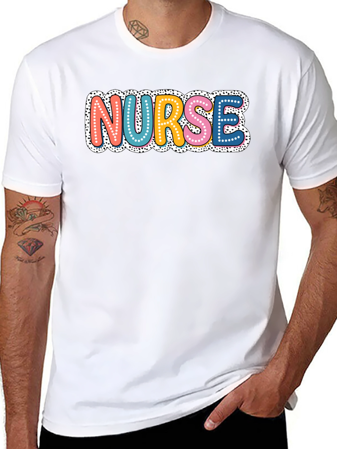 Black Colorful Nurse T-Shirt - Novelty Graphic Tee view 8