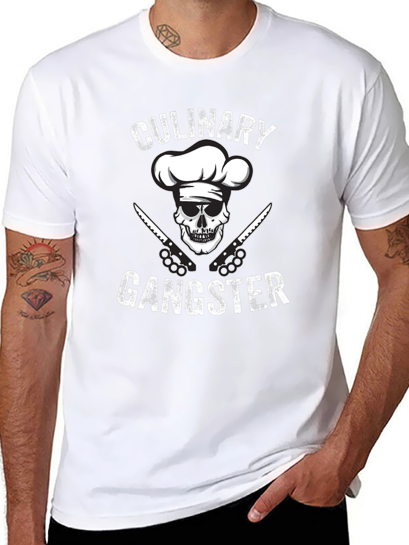 Black Culinary Gangster Black T-Shirt: Skull Chef Design view 8