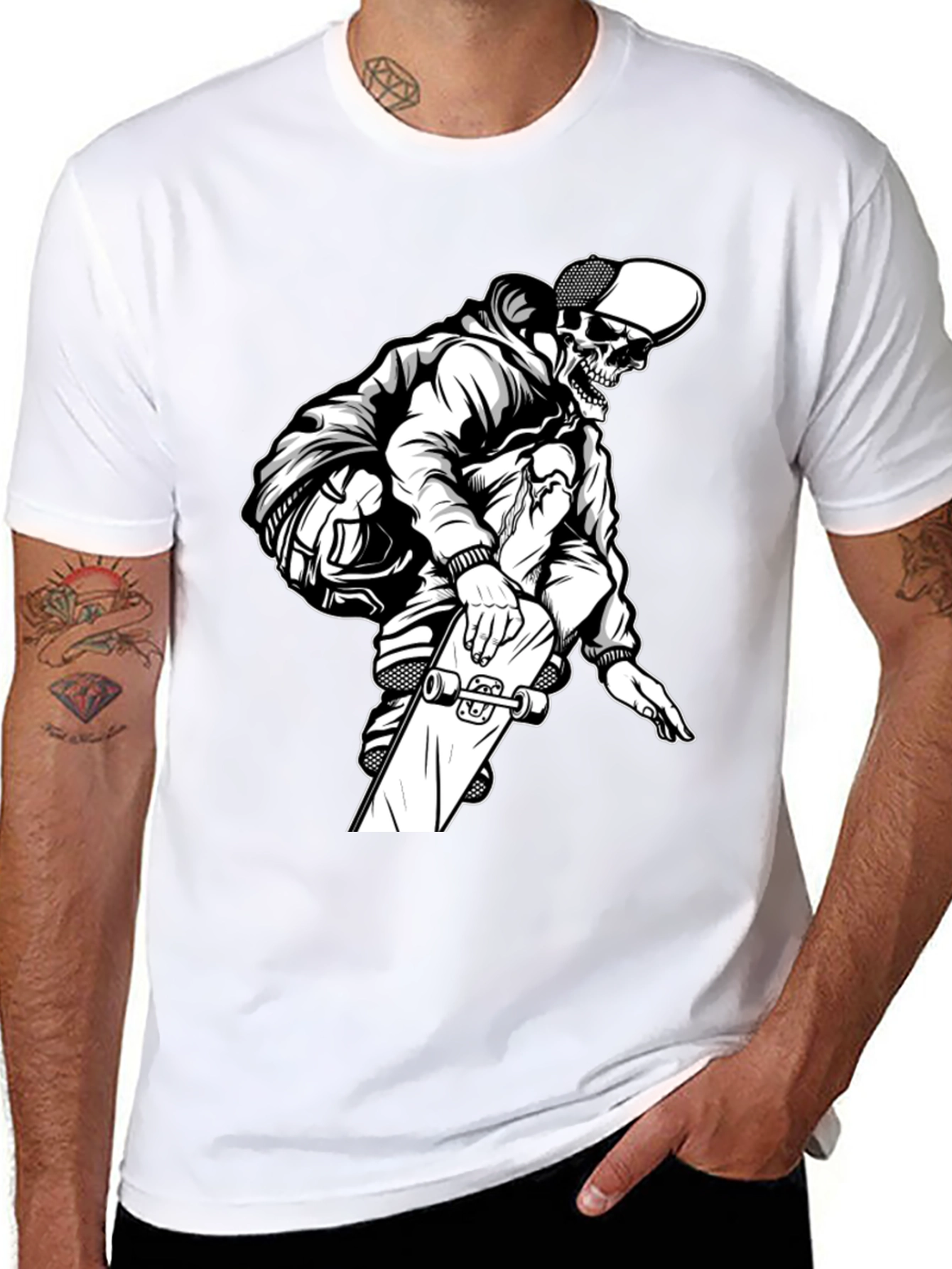 Black Skateboard Skeleton Graphic T-Shirt view 8