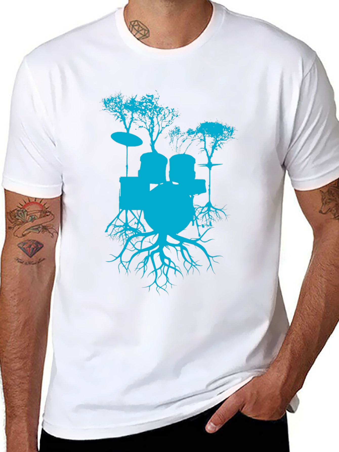 Black Drum Set Tree Graphic T-Shirt - Rock Band Tee view 8