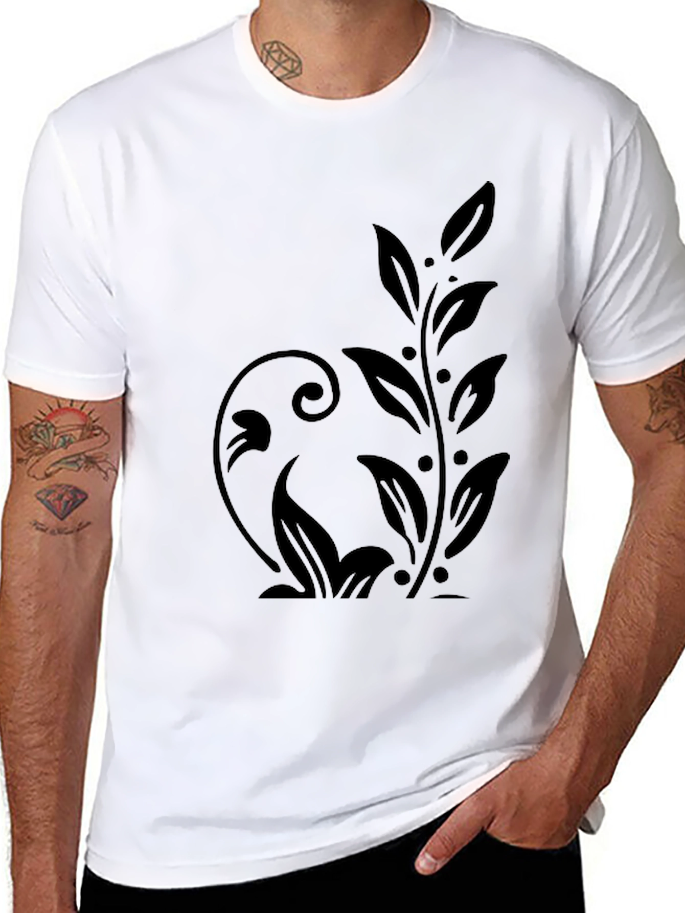 Black Black Floral Print Crew Neck T-Shirt view 8